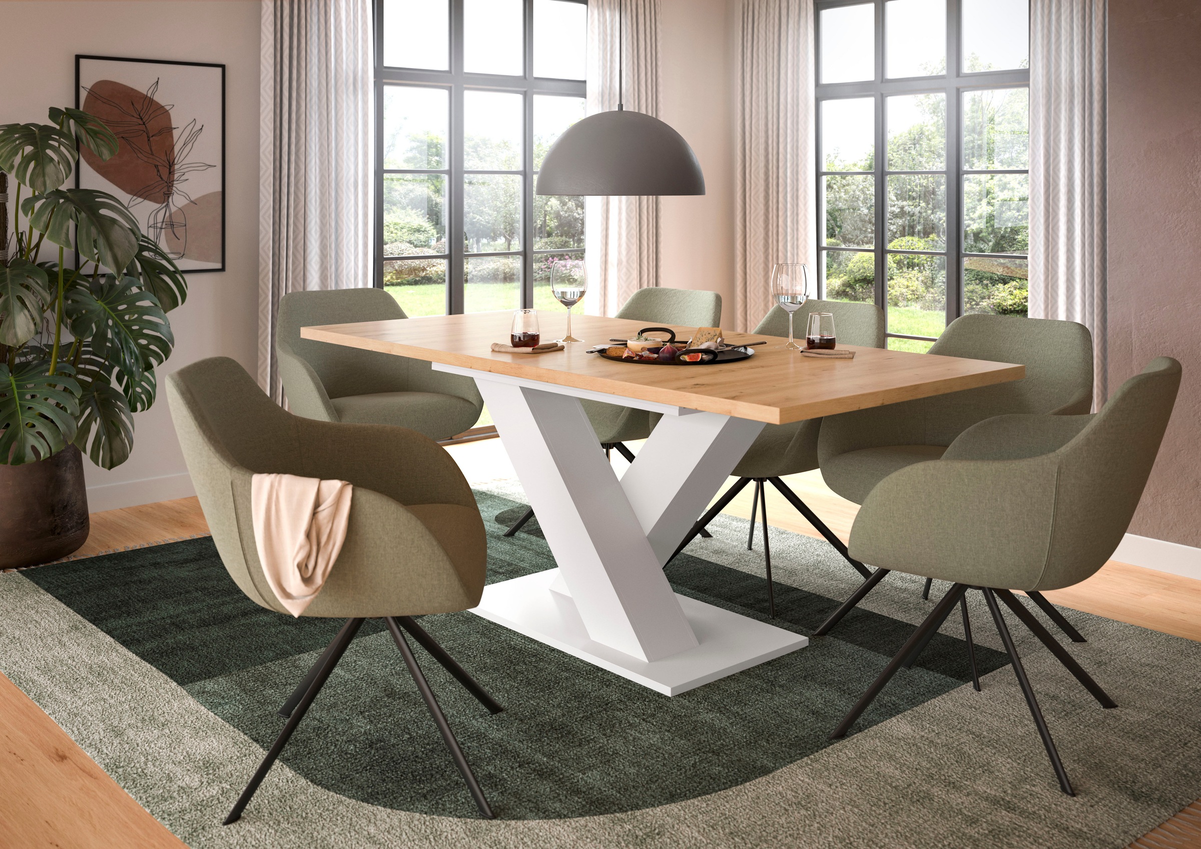 Home affaire Esstisch "Motus, ausziehbar 150 -190 cm, inklusive 40 cm Einlegeplatte" Set, 1 Stk. tlg. X-Gestell mit Bodenplatte, Tisch, Küchentisch, Esszimmer, Küche