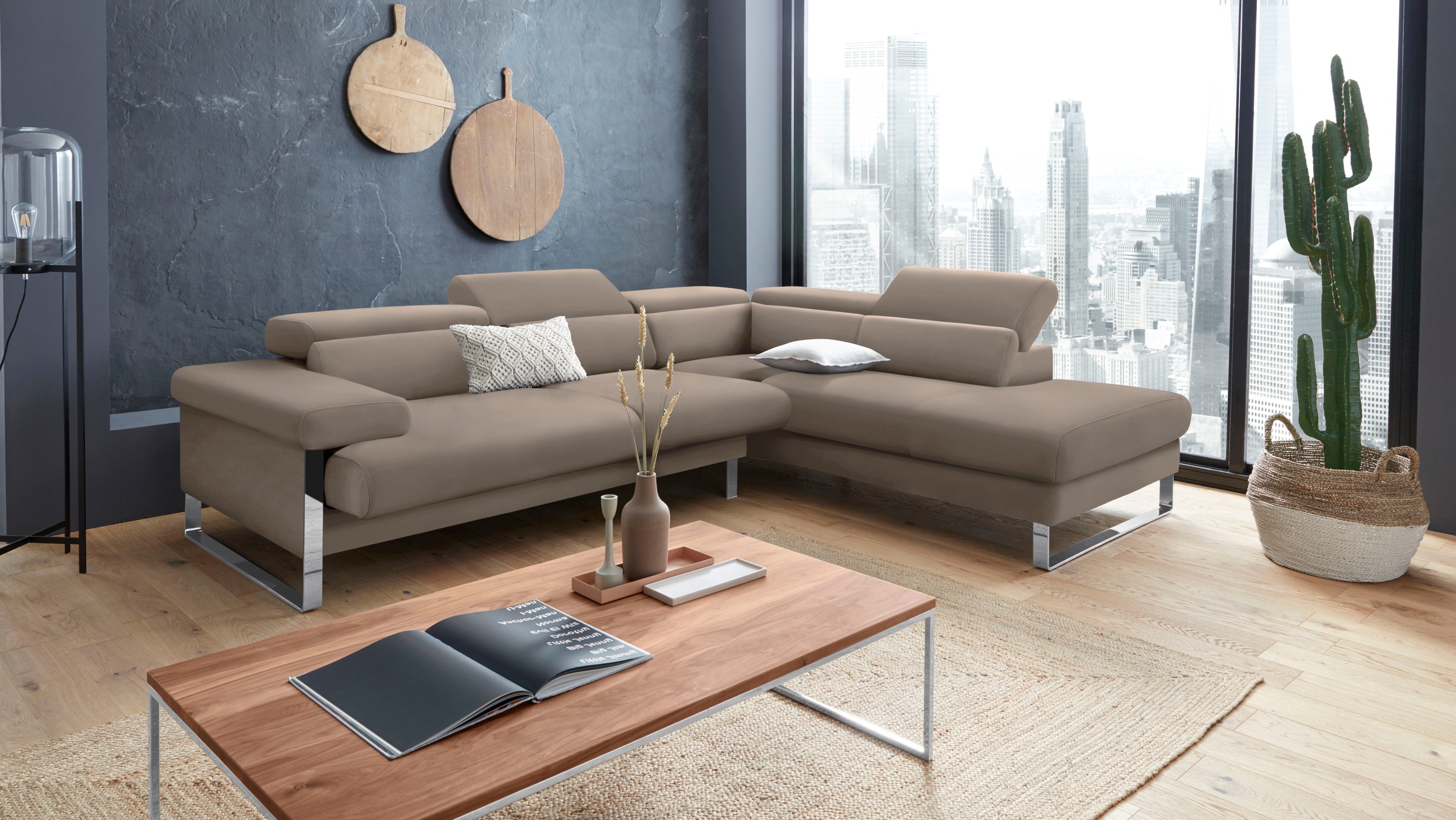 W.SCHILLIG Ecksofa "finn, toller Sitzkomfort, L-Form, hochwertige Verarbeitungsdetails" German Design Award 2016, Fußgestell Chrom glänzend, Breite 281 cm