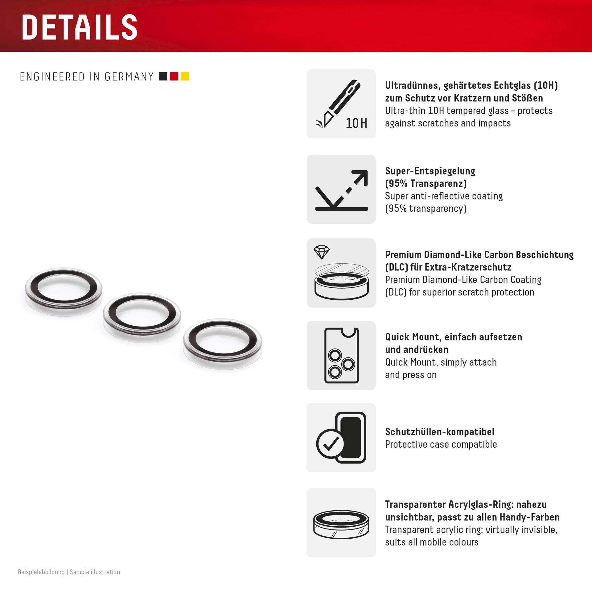 Displex Kameraschutzglas »Camera Lens Glass Single Glass Ring Protector«, für Samsung Galaxy S25+, (Packung, 2x Einzellinsen-Schutzringe), Objektivschutz, Kameraschutz, kratz- & stoßfest