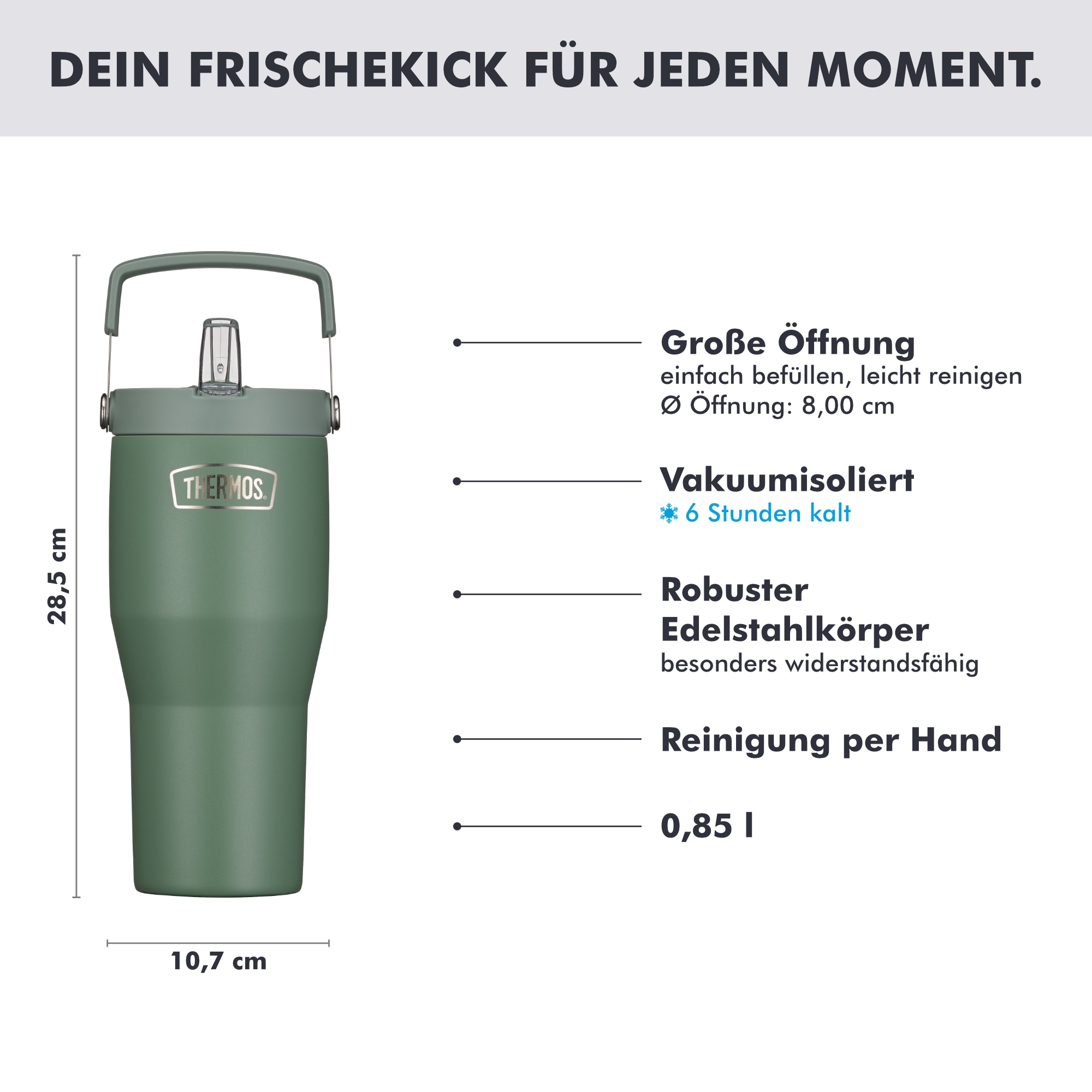 THERMOS Thermobecher »REFRESHING SERIES ISOLIERTRINKBECHER mit Flip-Straw« 0,85l,  6h kalt, mit Griff und Strohhalm zum Ausklappen