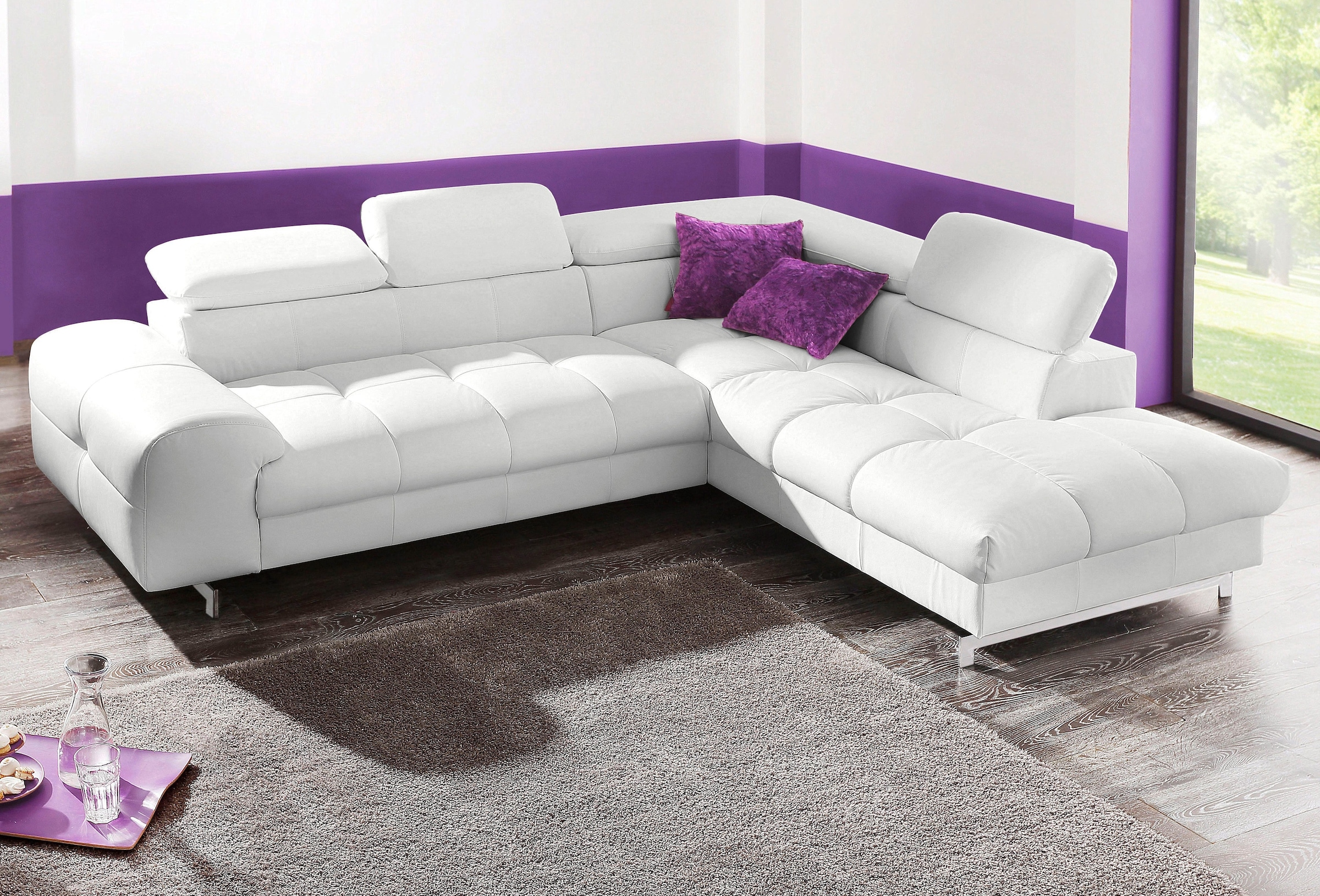 COTTA Polstergarnitur »Chef L-Form«, (Set), Set bestehend aus: Ecksofa mit Kopfteilverstellung & Hocker