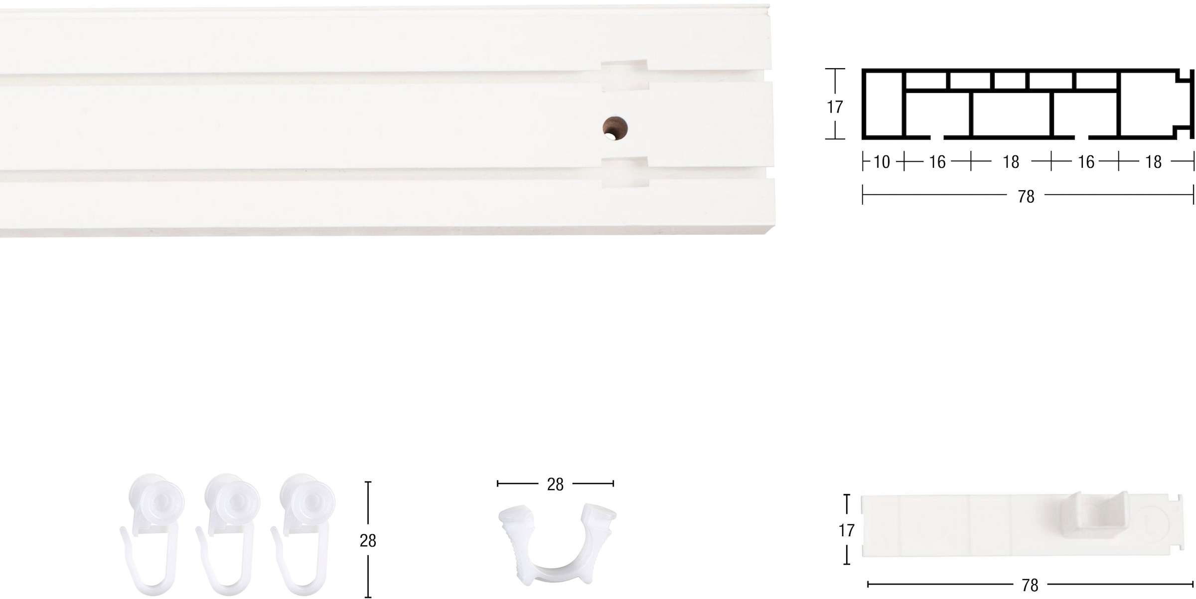 GARESA Gardinenschiene »Kunststoffschiene CREDO«, 2 läufig-läufig, Wunschmaßlänge, Deckenmontage, mit Kunststoffverbinder verlängerbar