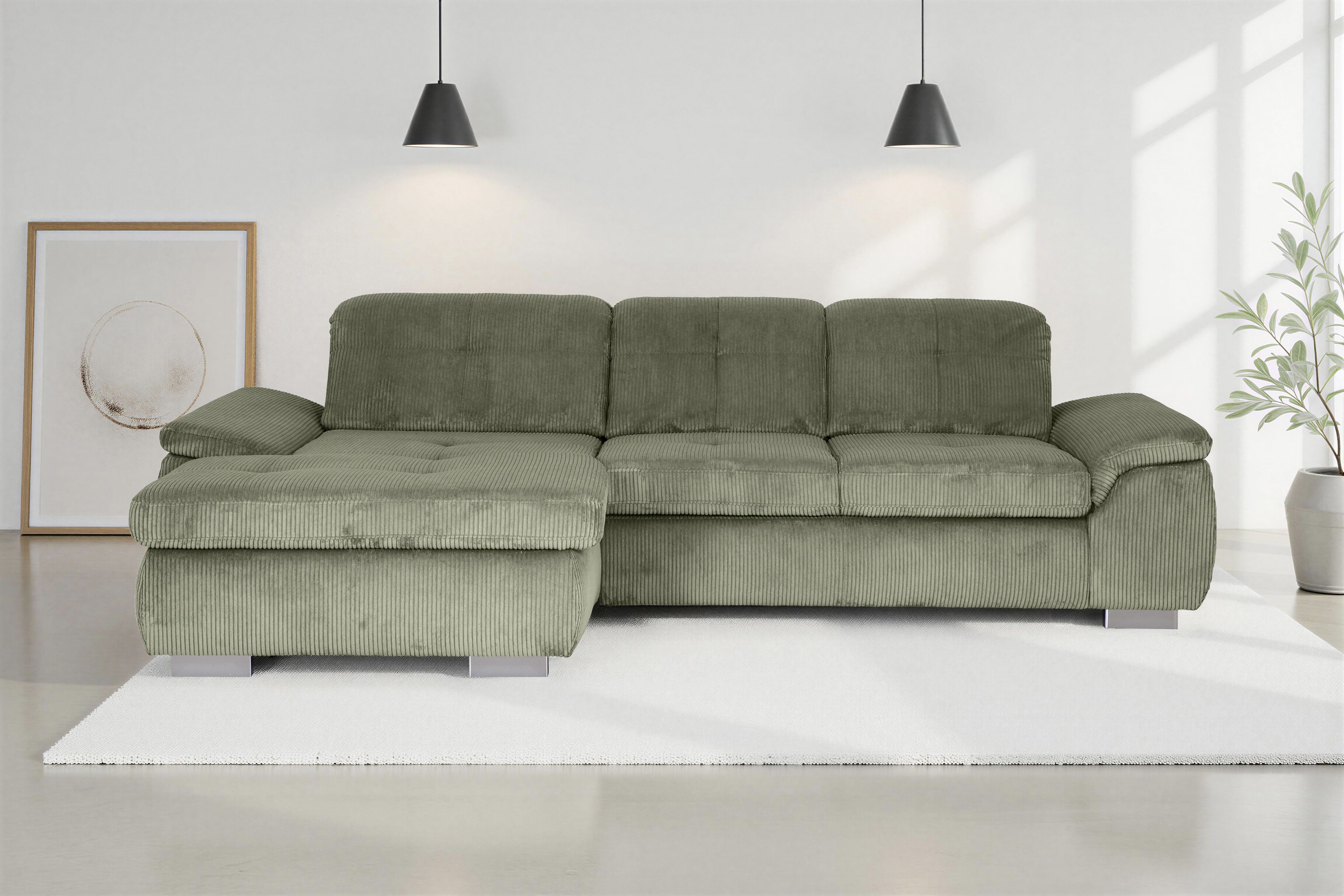 Die PlanBar Ecksofa "MP-IN16037 L-Form, Breite 289 cm, mit Federkern-Polsterung" mit Sitztiefenverstellung & Zierkissen
