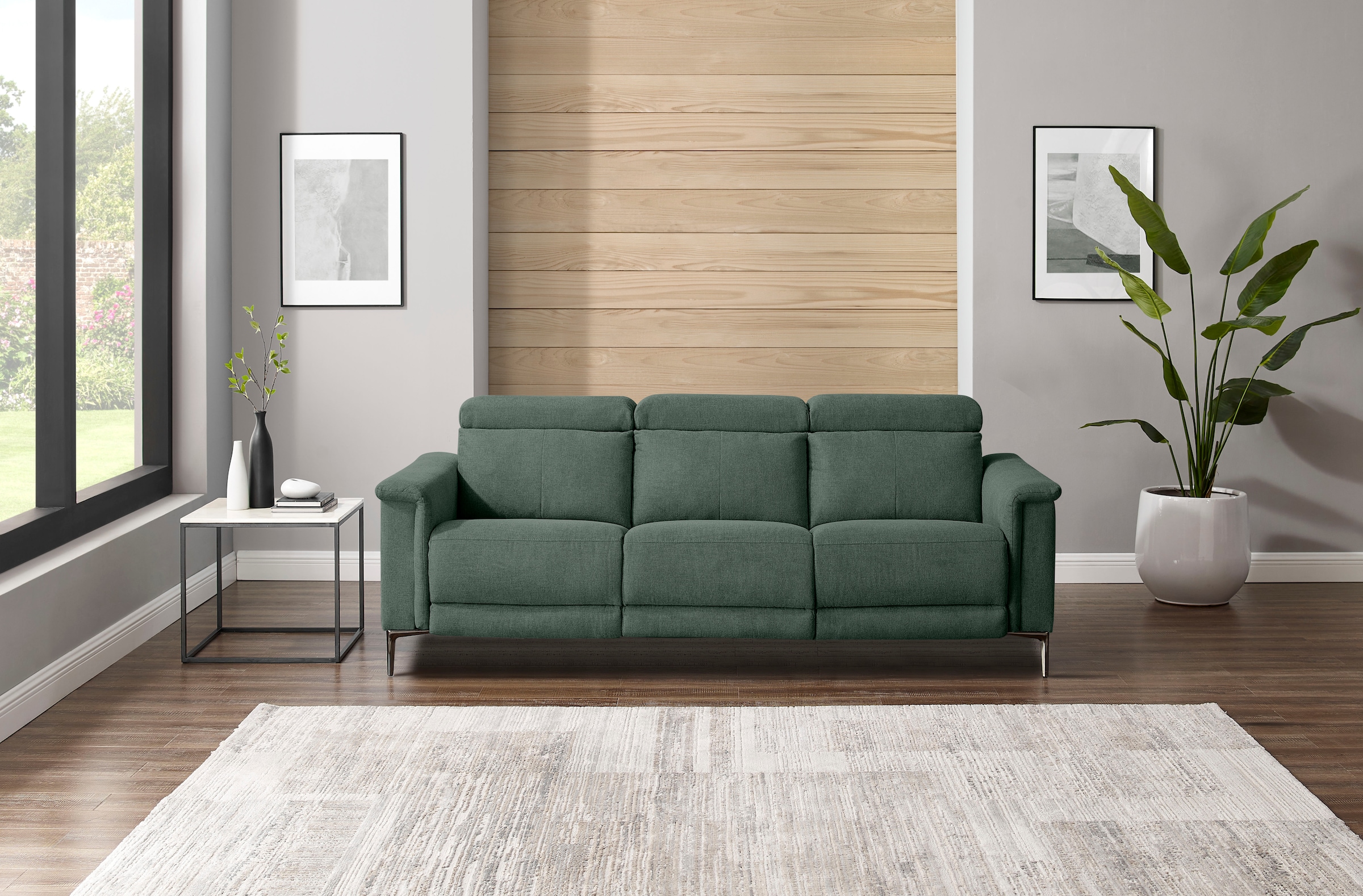 OTTO home 3-Sitzer "LUND,Struktur-Bezug, 222 cm, man. o. elektr. Relaxfunktion in 2 Sitzen" (links/rechts), USB-A bei elektrischer Ausführung, Kopfteilverstellung