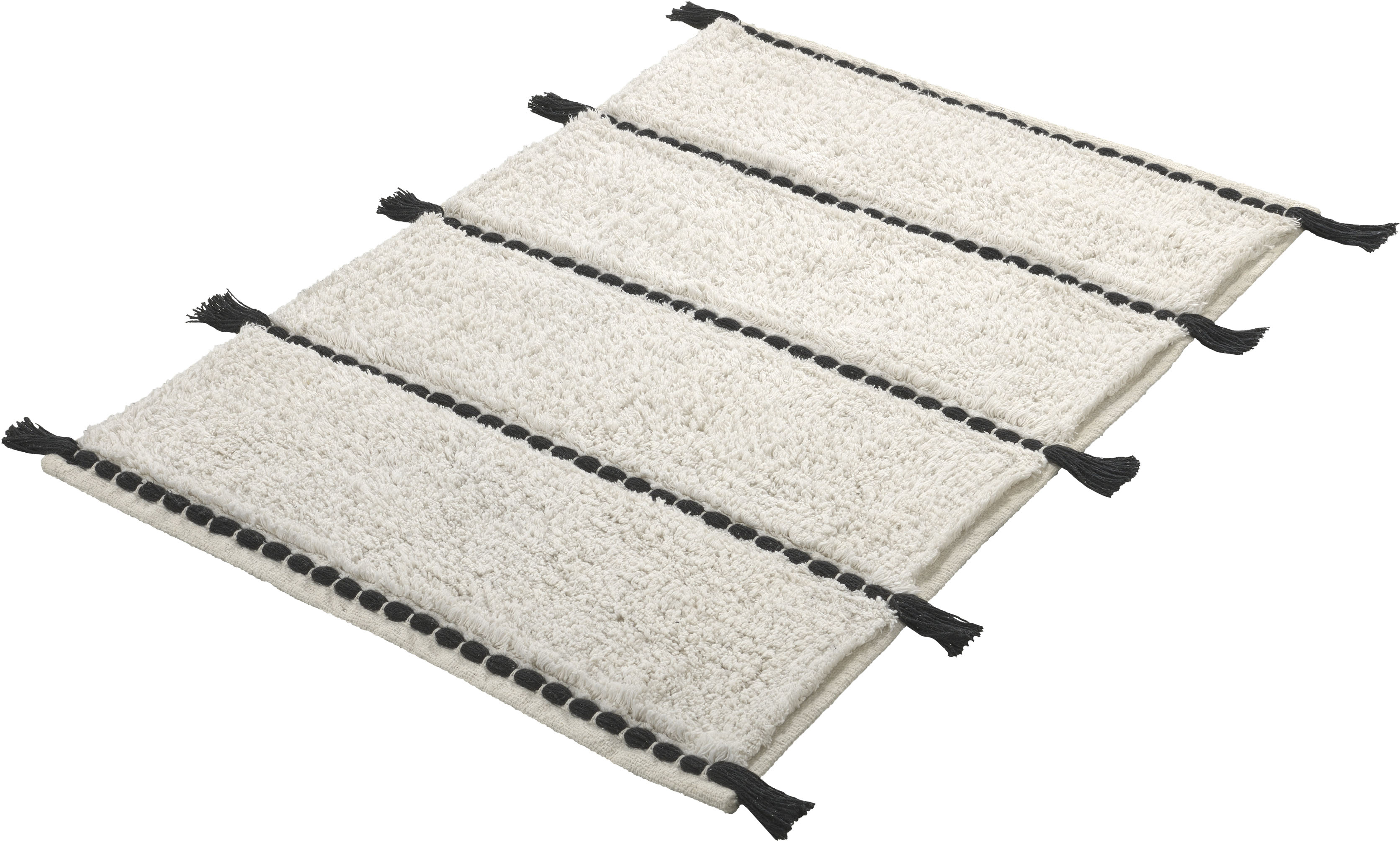 Kleine Wolke Badematte "Travis, Badvorleger, Badezimmer Teppich" Höhe 14 mm rutschhemmend beschichtet fußbodenheizungsgeeignet Badteppich, gestreift mit Quasten, reine Baumwolle, waschbar