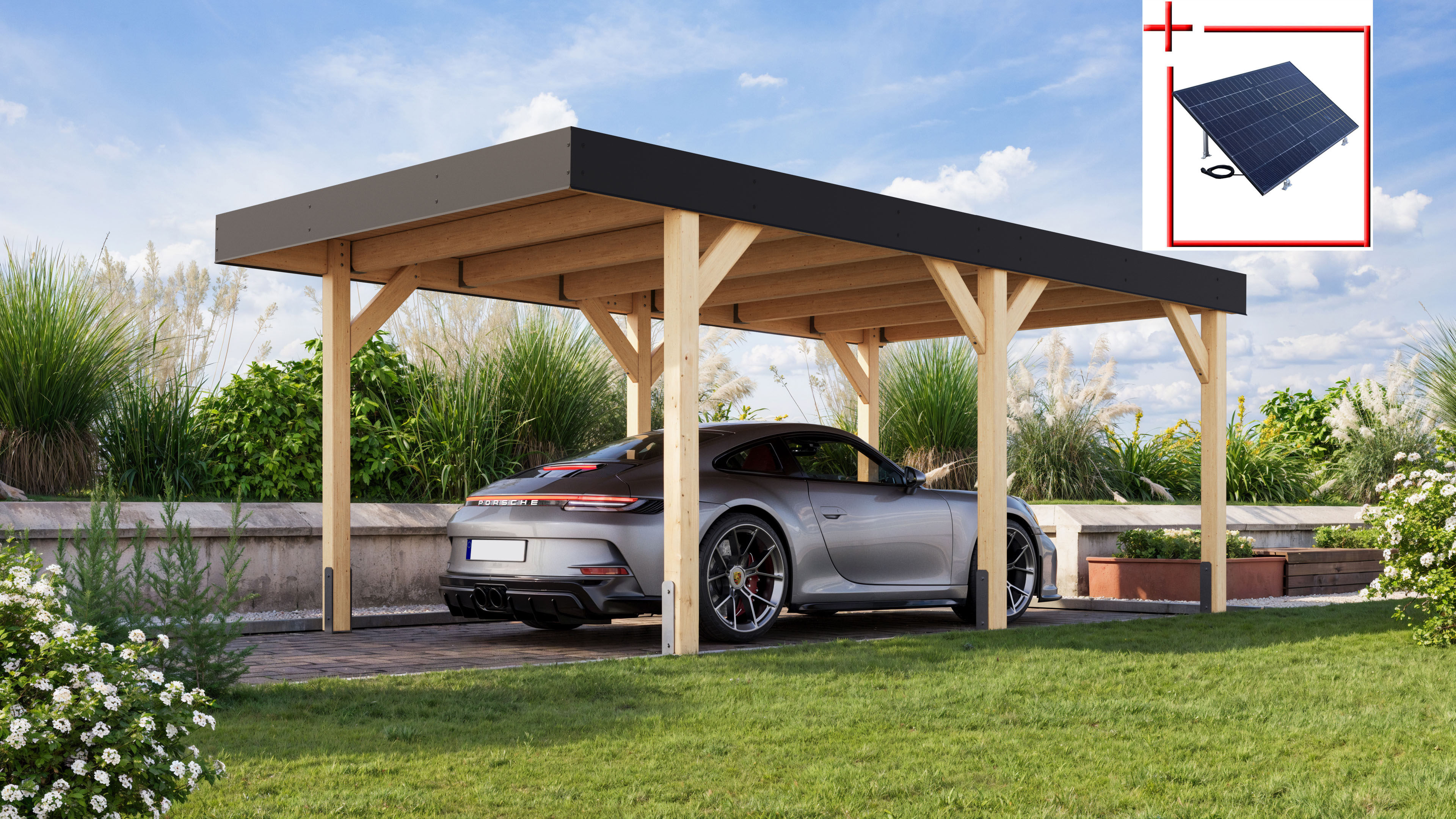 Einzelcarport KARIBU, beige, Carports, "aus kesseldruckimprägniertem Massivholz", schützt das Fahrzeug das ganze Jahr über vor Witterungseinflüssen