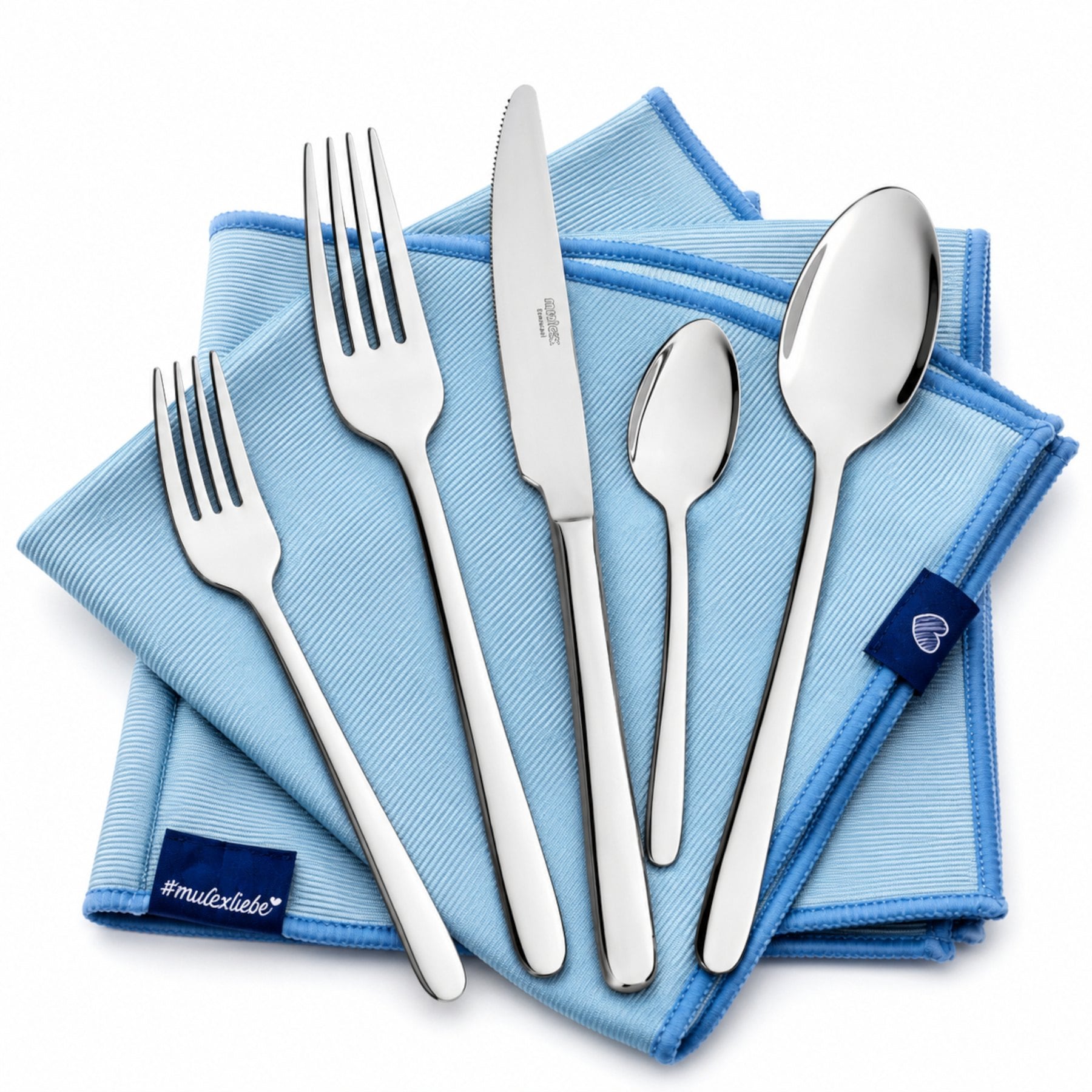 Mulex Besteck-Set "Modica, Besteckset mit 3 Multifunktionstüchern" Zeitlos elegantes Besteck mit schlanker Form und edler Optik