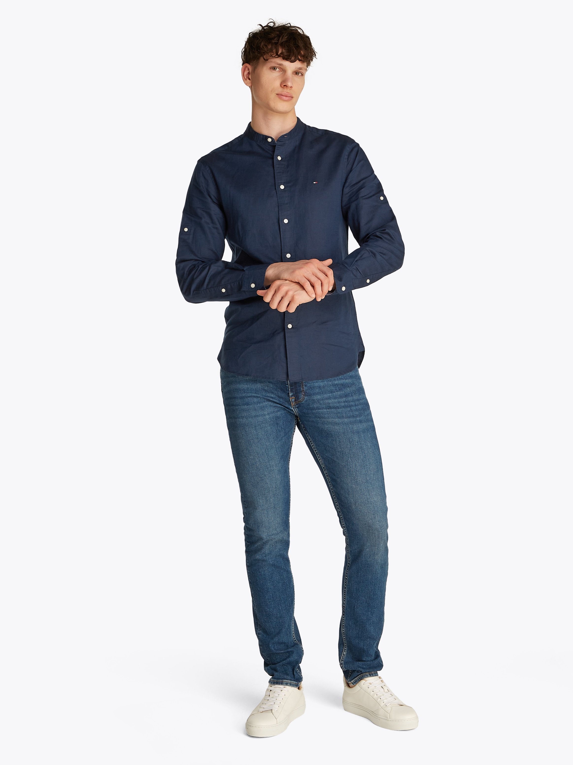 Tommy Hilfiger Langarmhemd »LINEN BLEND MAO COLLAR SHIRT«