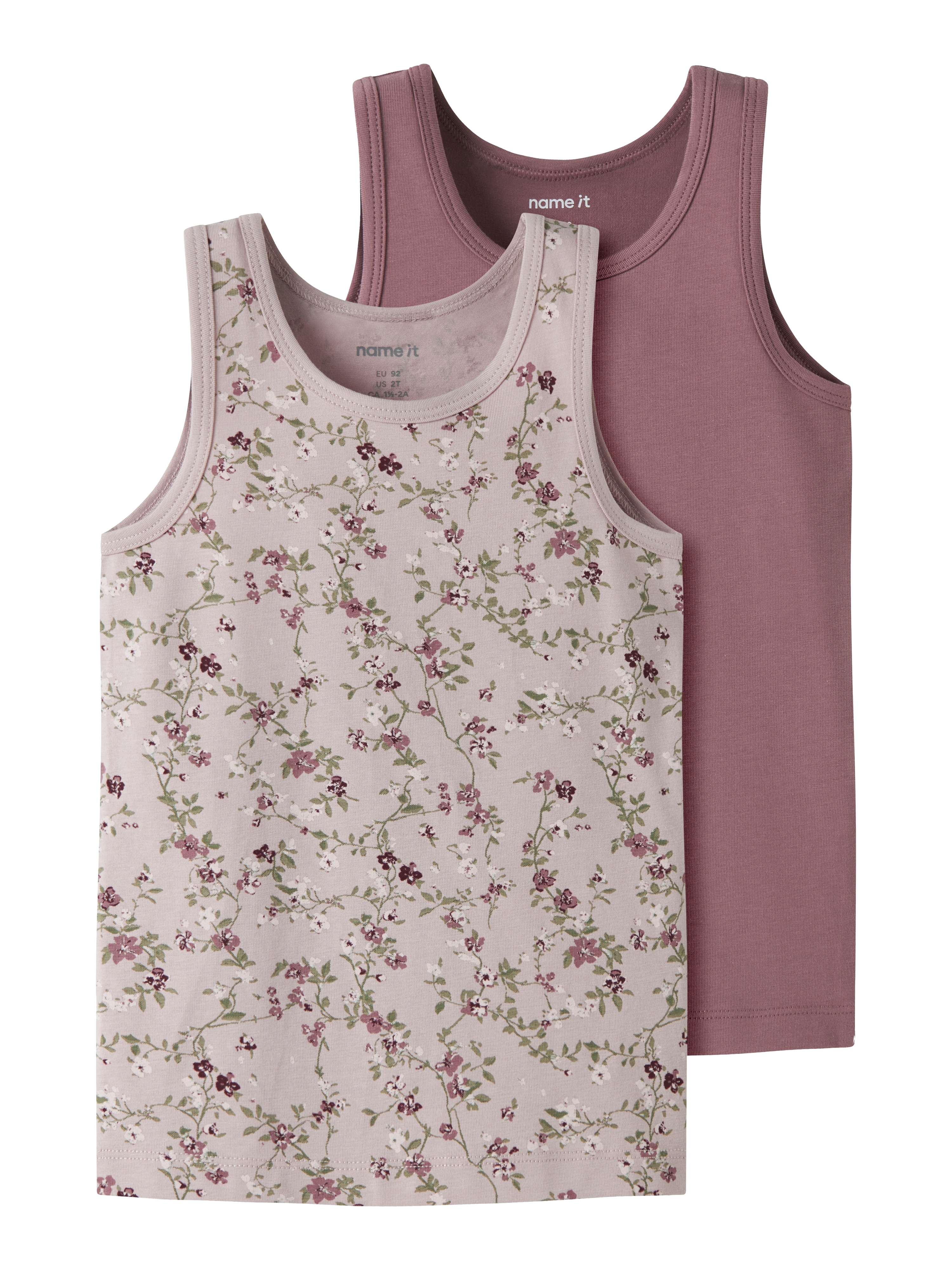 Name It Unterhemd "NMFTANK TOP 2P VIOLETFLOWER NOOS" Packung, 2 Stk. Baumwollmischung, uni und bedruckt im Set