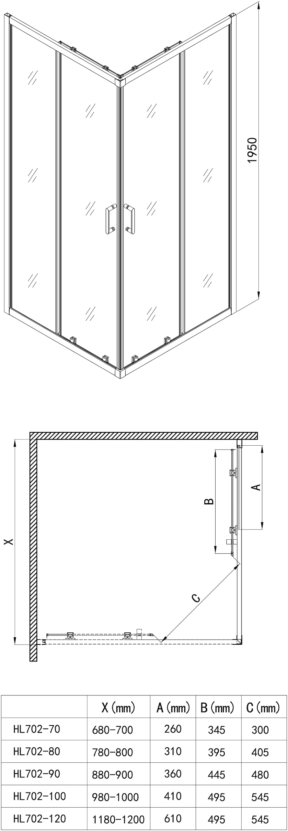 welltime Eckdusche »New Trento« Extrahohe 195cm, verbessertes Rollensystem
