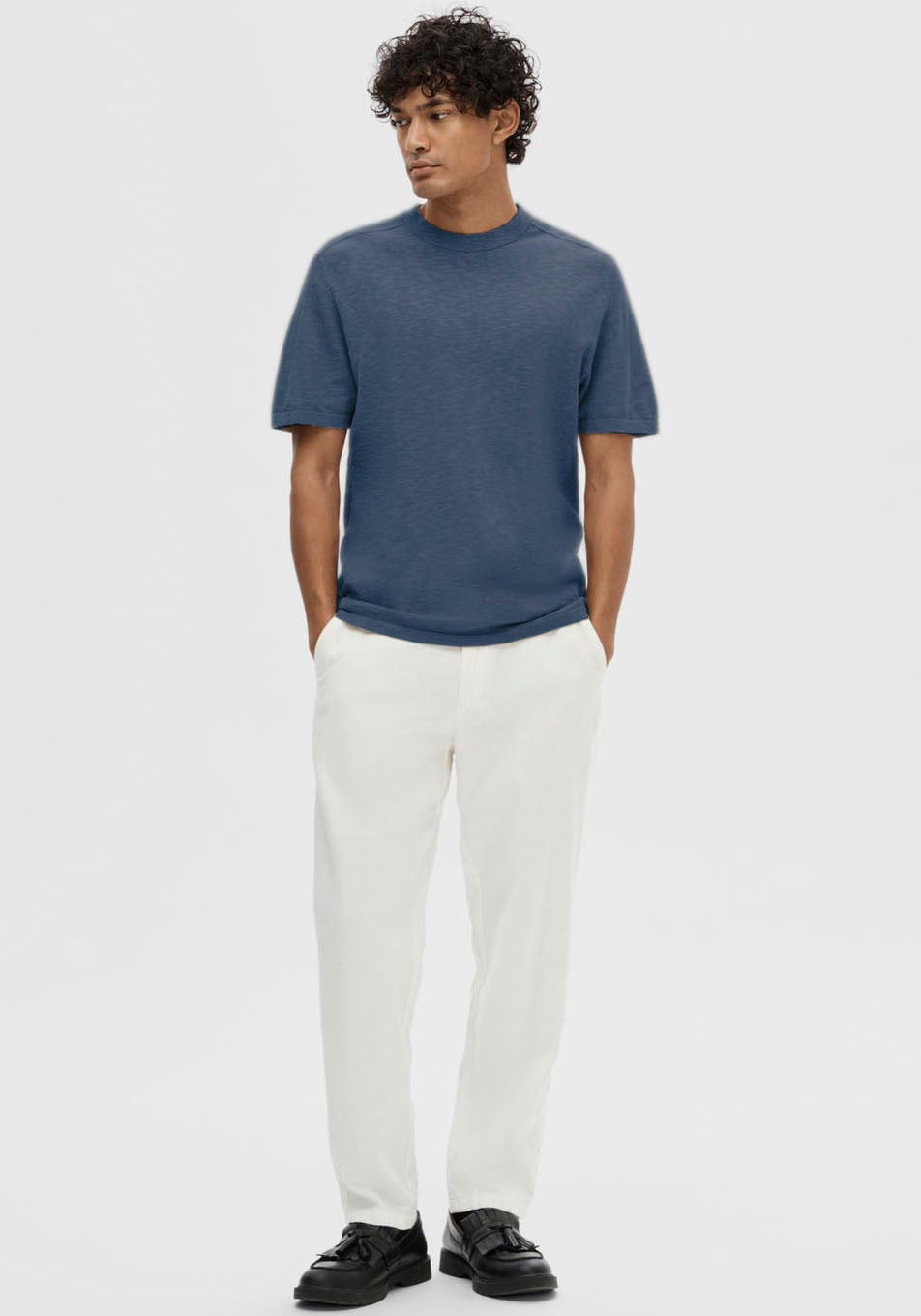 SELECTED HOMME Kurzarmshirt »SLHBERG LINEN SS KNIT TEE NOOS«