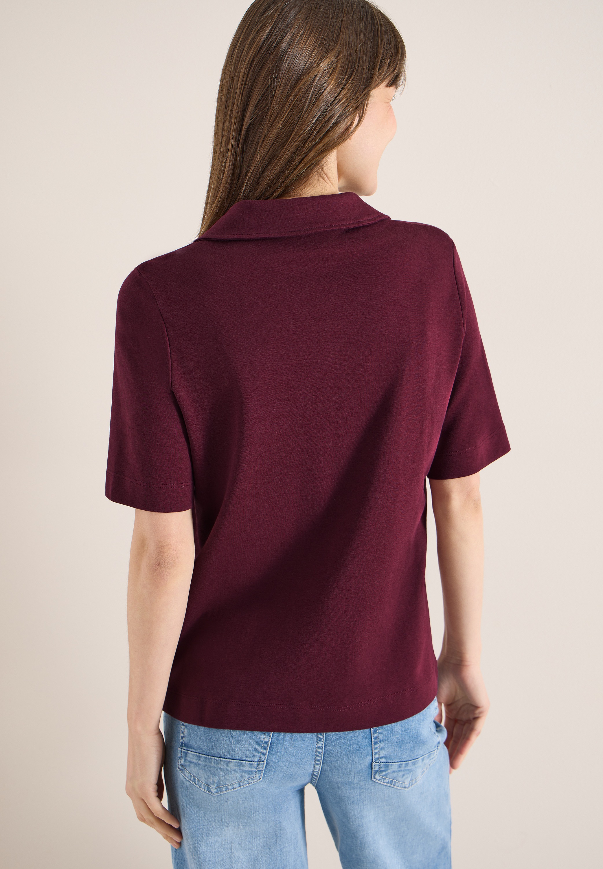 Poloshirt CECIL, Damen, Gr. S (38), sweet grape rot, Jersey, Obermaterial: 100% Baumwolle, unifarben, regular fit normal, ohne Ausschnitt, Shirts, mit seitlichen Schlitzen im Saum