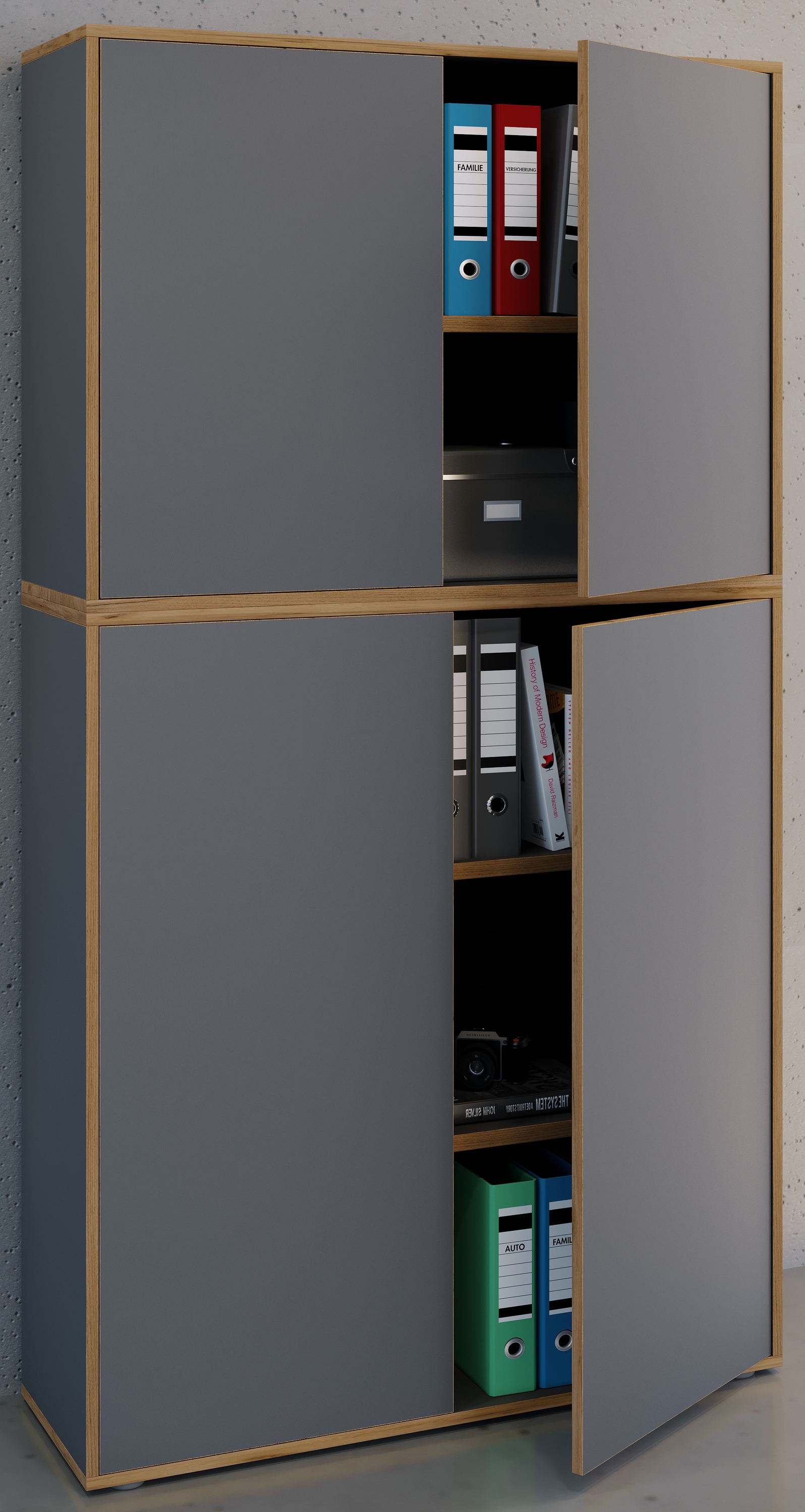 VCM Aktenschrank »VCM Holz Büroschrank Ordner Aktenschrank Büromöbel Schrank Salia 5-fach Breite 100 cm Drehtüren«, (1 St.)