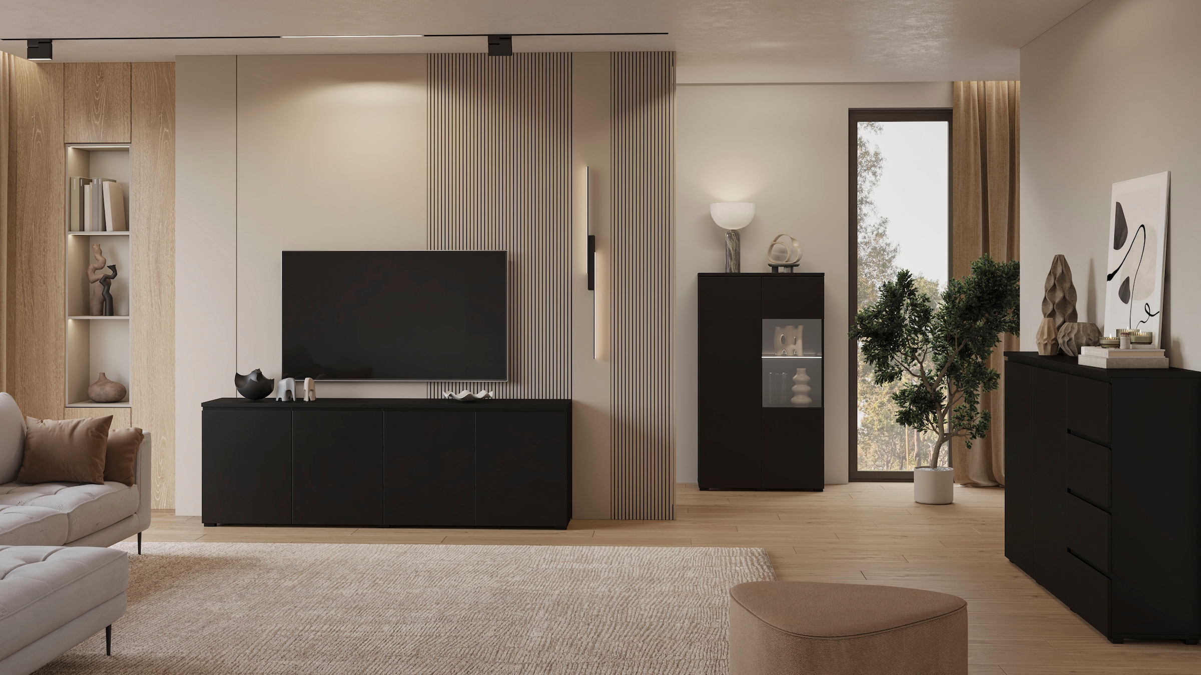 OTTO home Highboard »Modo, Breite 150 cm, moderne grifflose Kommode 2Türen/4 SK« Schubladenkommode mit viel Stauraum, Einlegeböden verstellbar