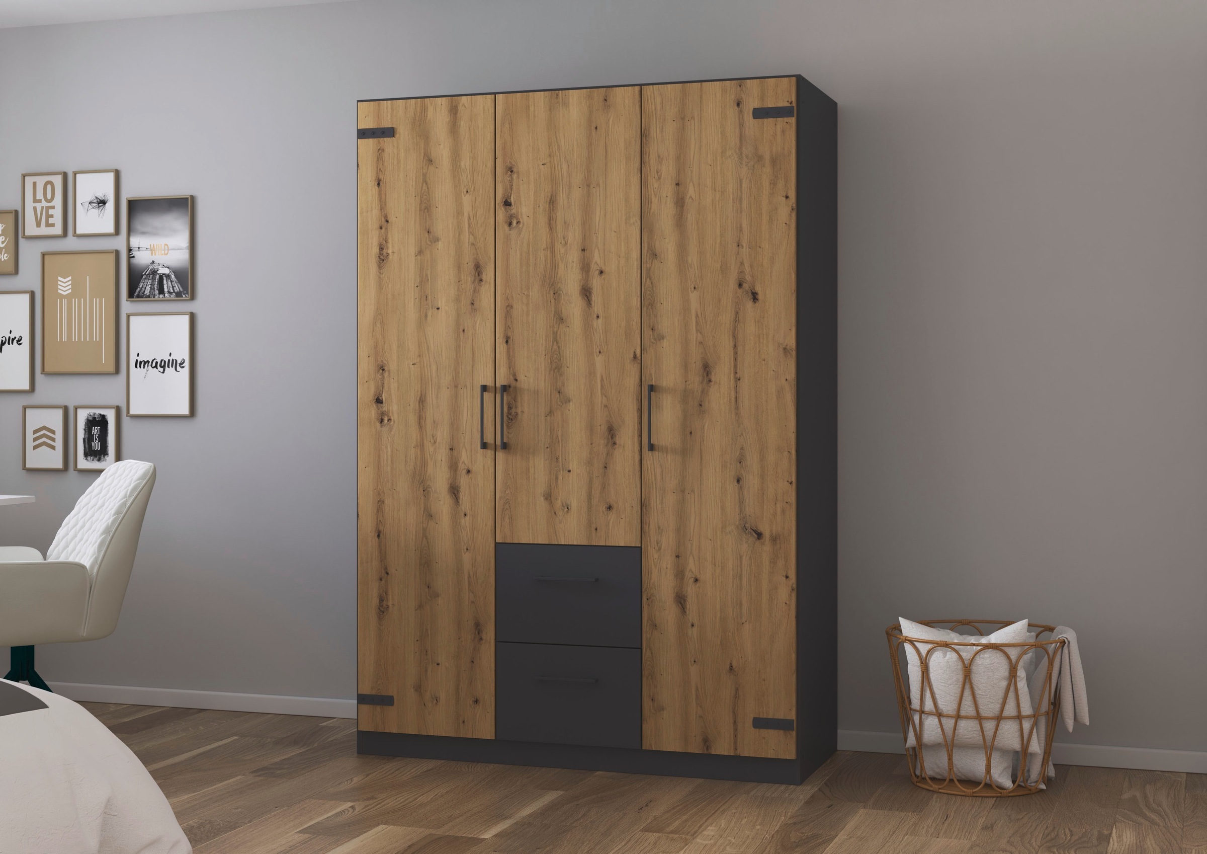 rauch Drehtürenschrank "Holmes" im Industrial Style, mit Schubkästen, mit o günstig online kaufen