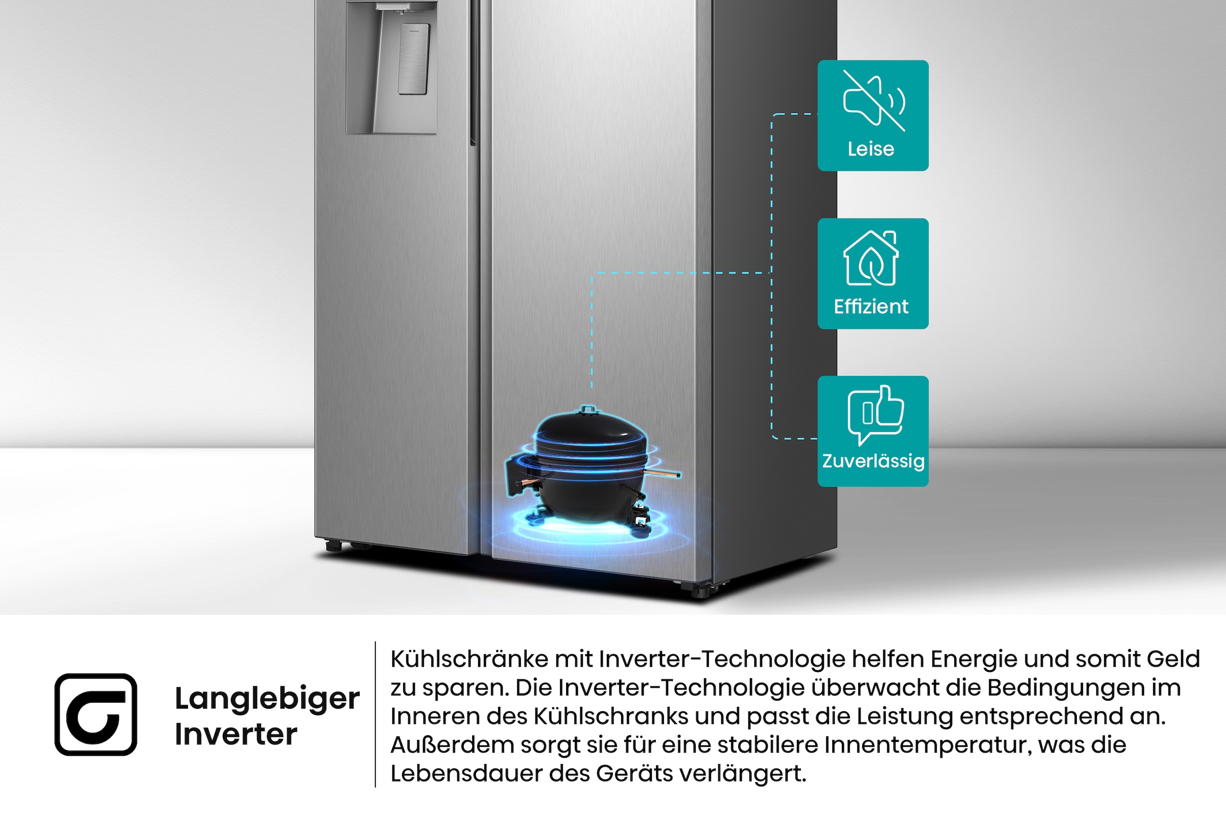 Hisense Side-by-Side »MS91528IC« 178,6 cm hoch 91,1 cm breit mit Wasser-/Eisspender, kein Festwasseranschluss dank Tank