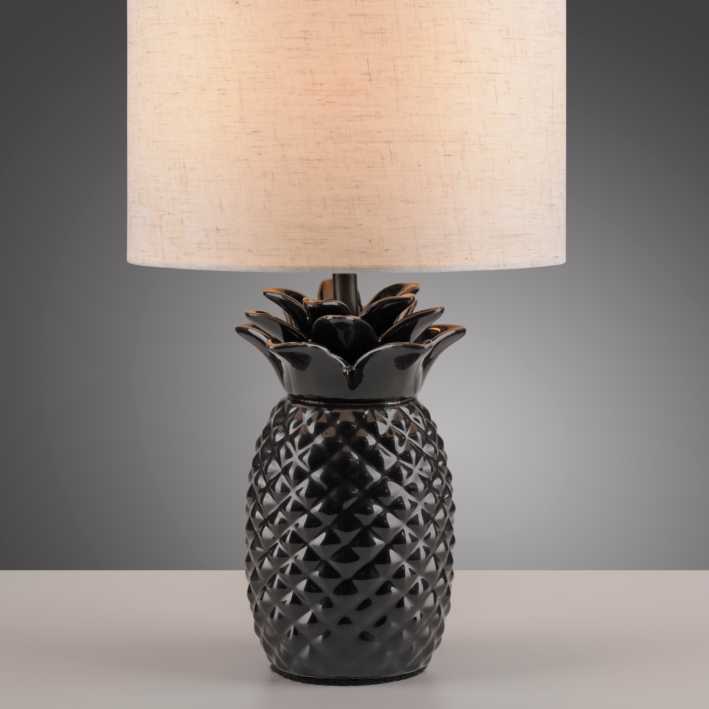Leonique Tischleuchte »Tenille - Tischlampe im Ananas Design«, 1 flammig, Leuchtmittel E14 | ohne Leuchtmittel, Leinenschirm, Ananas, Pineapple, schwarz, E14