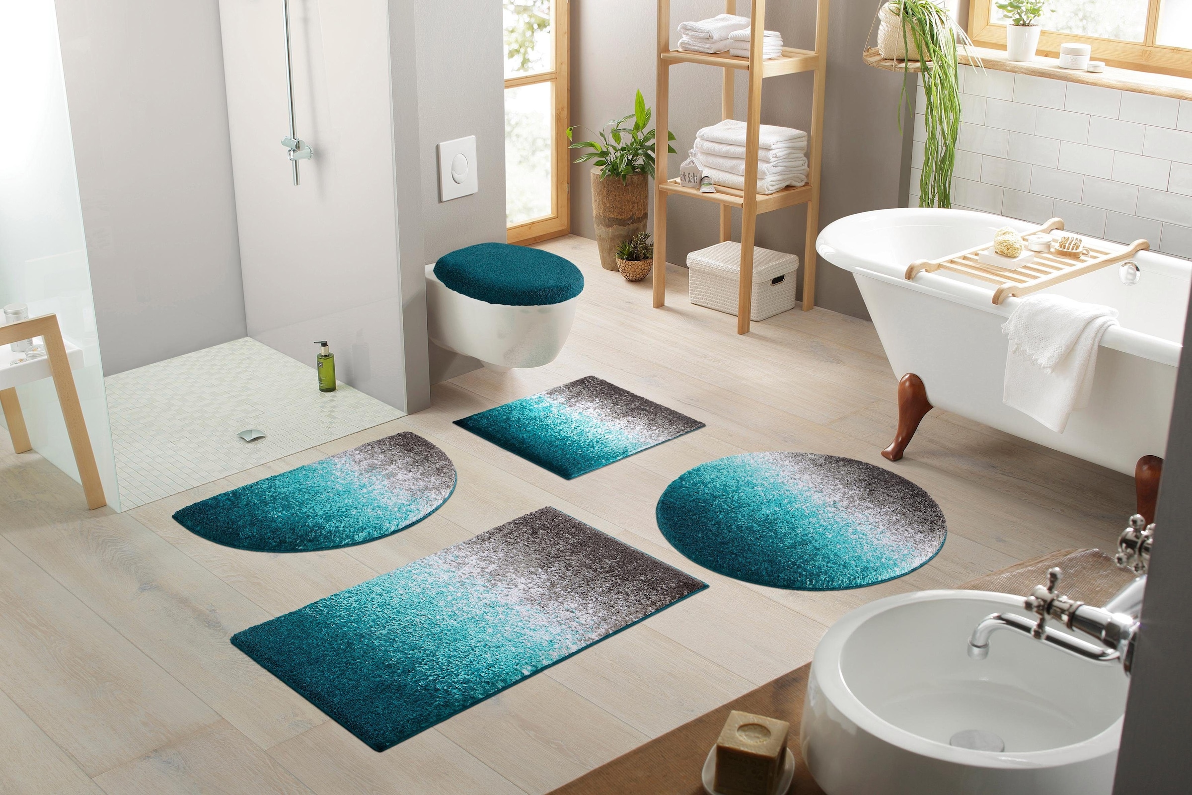 my home Badematte »Elif, Badvorleger, Badezimmer Teppich«, rutschhemmend beschichtet, fußbodenheizungsgeeignet-schnell trocknend-strapazierfähig, Ombré-Look, Badteppich, Badematten auch als 3 teiliges Set erhältlich