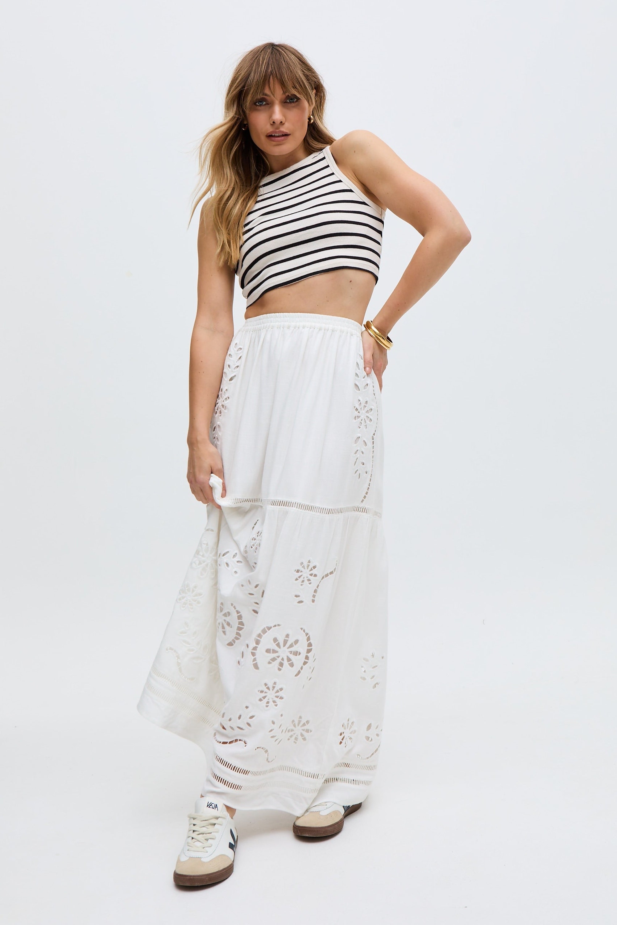 RAFFYA Jerseyhose »Farrah Wide Leg Jacquard Trouser Damen«