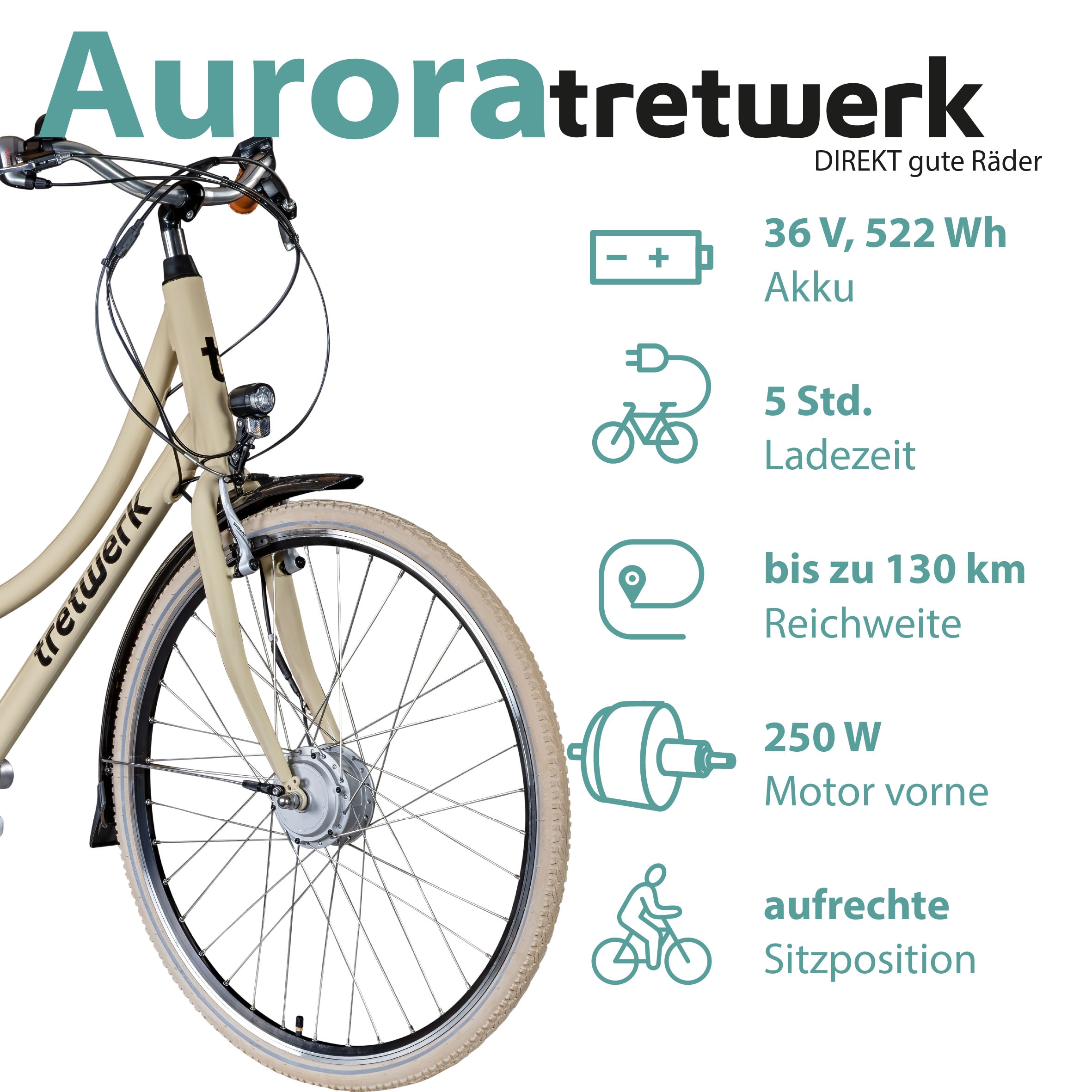 Tretwerk E-Bike »Aurora«, 7 Gang, Frontmotor 250 W