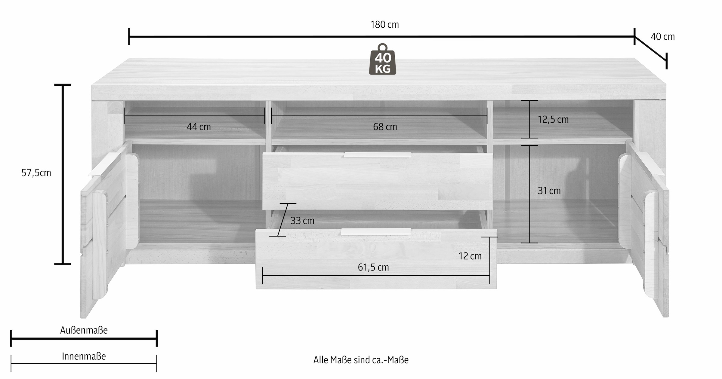 Home affaire Lowboard "Zara", Breite 180 cm günstig online kaufen