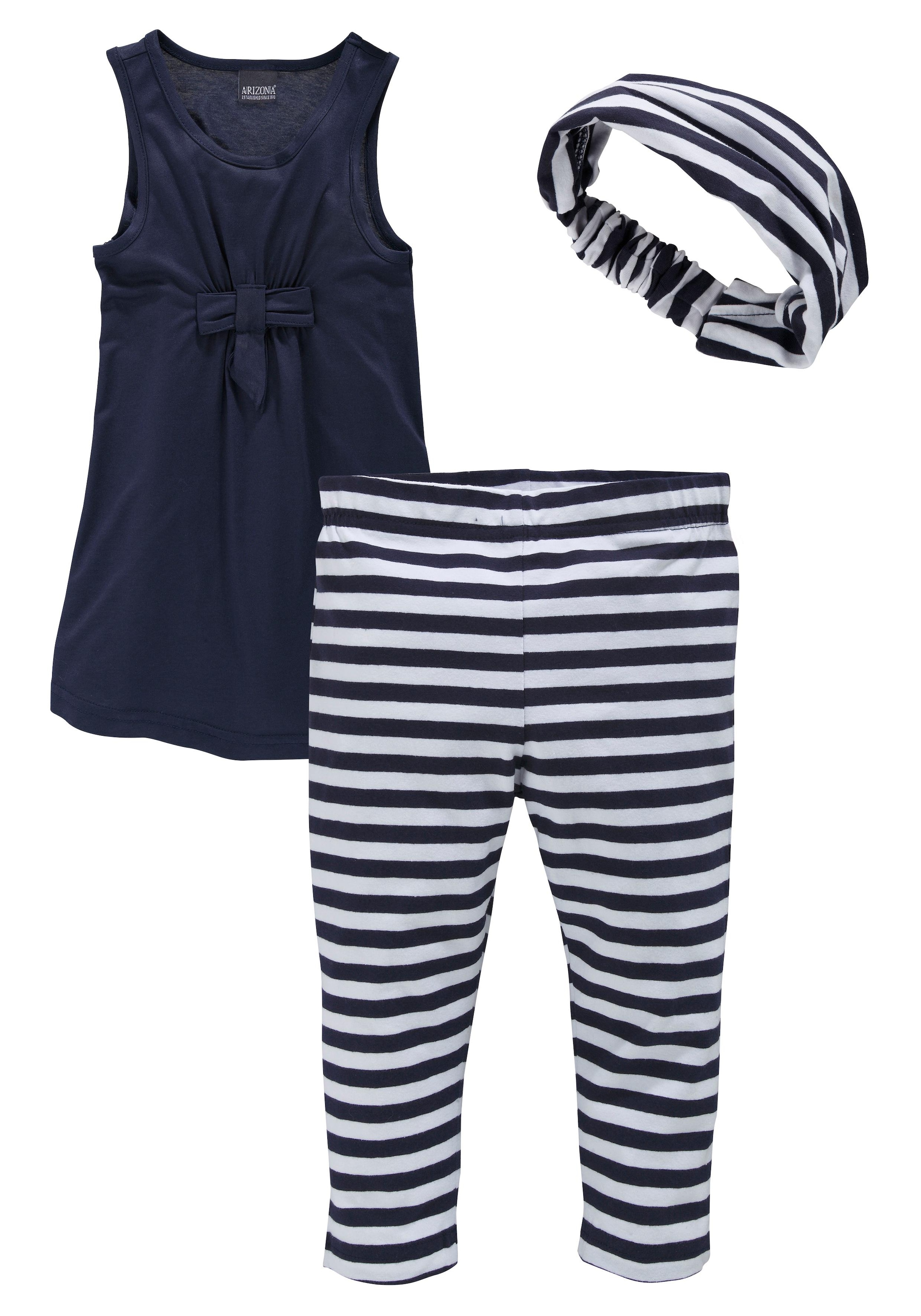 KIDSWORLD Kleid, Leggings & Haarband »3tlg. Set: Kleid, Capri und Haarband geringelt«, Capri und Haarband maritim geringelt