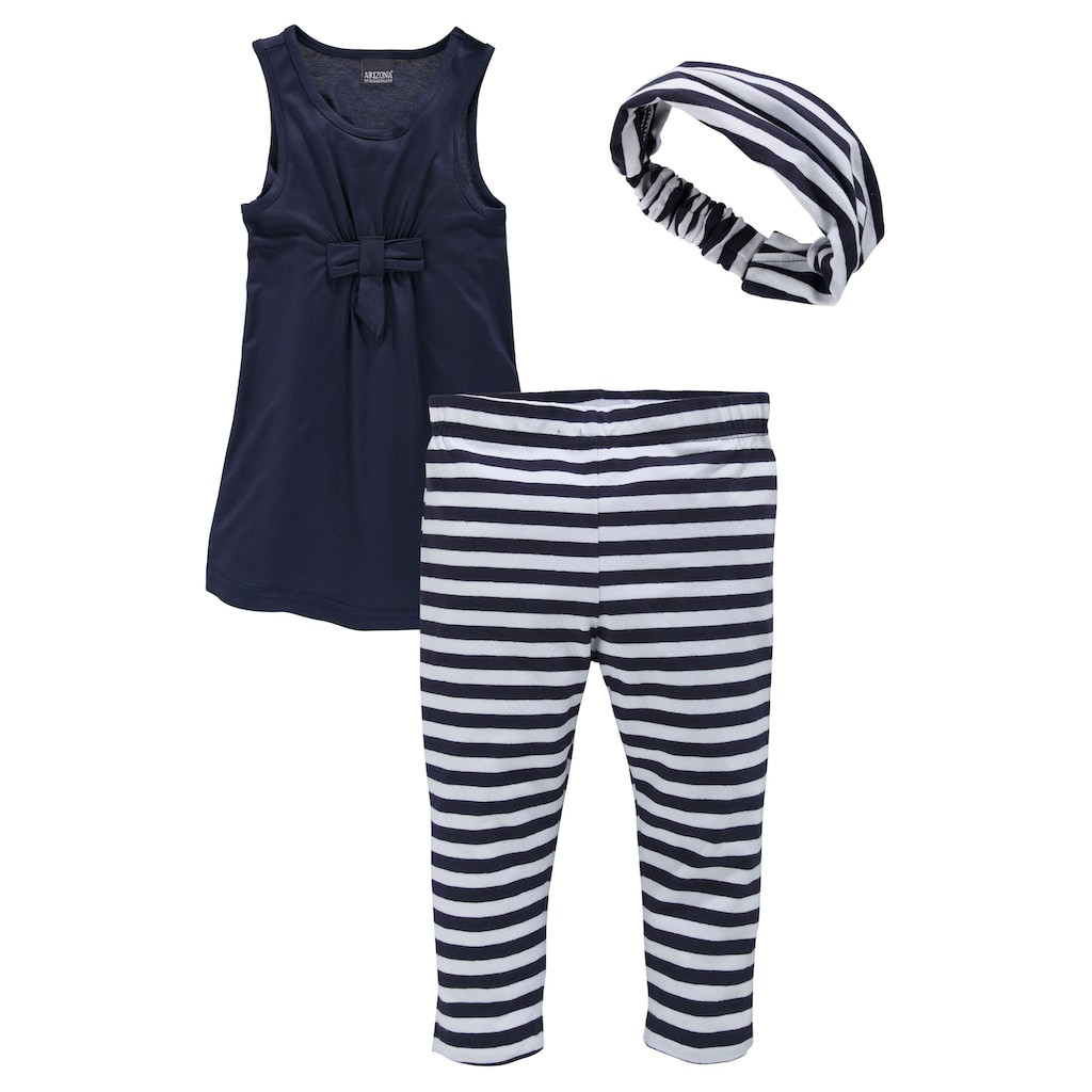 KIDSWORLD Kleid, Leggings & Haarband, (Set, 3 tlg.), Capri und Haarband maritim geringelt