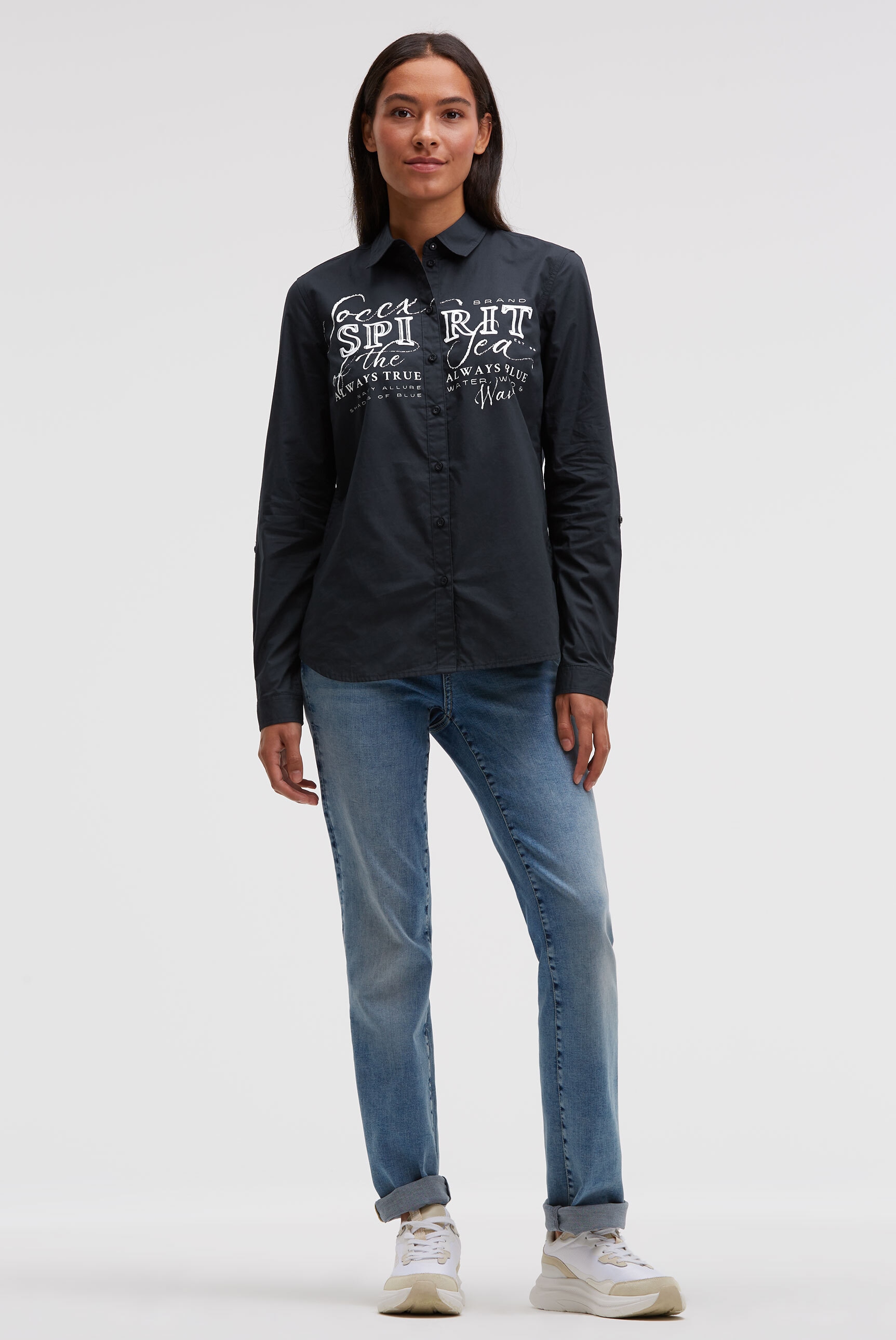 SOCCX Langarmbluse mit Kellerfalte im Rücken