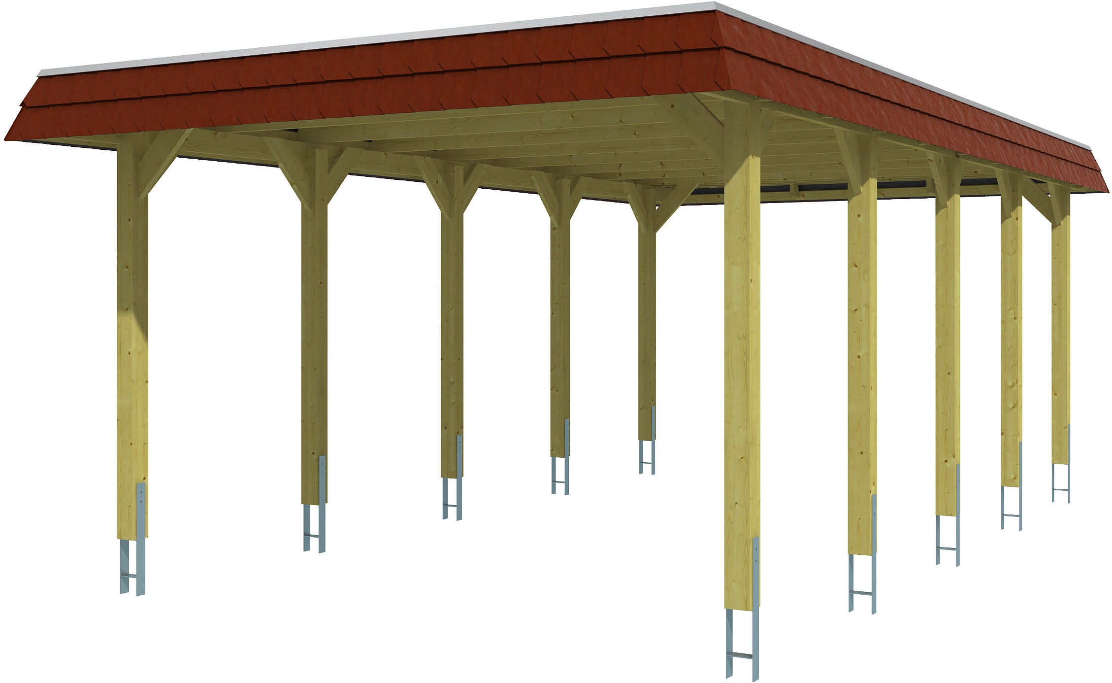 Skanholz Einzelcarport "Spreewald", Nadelholz, 342 cm, Grün, mit Aluminiumdach, rote Blende