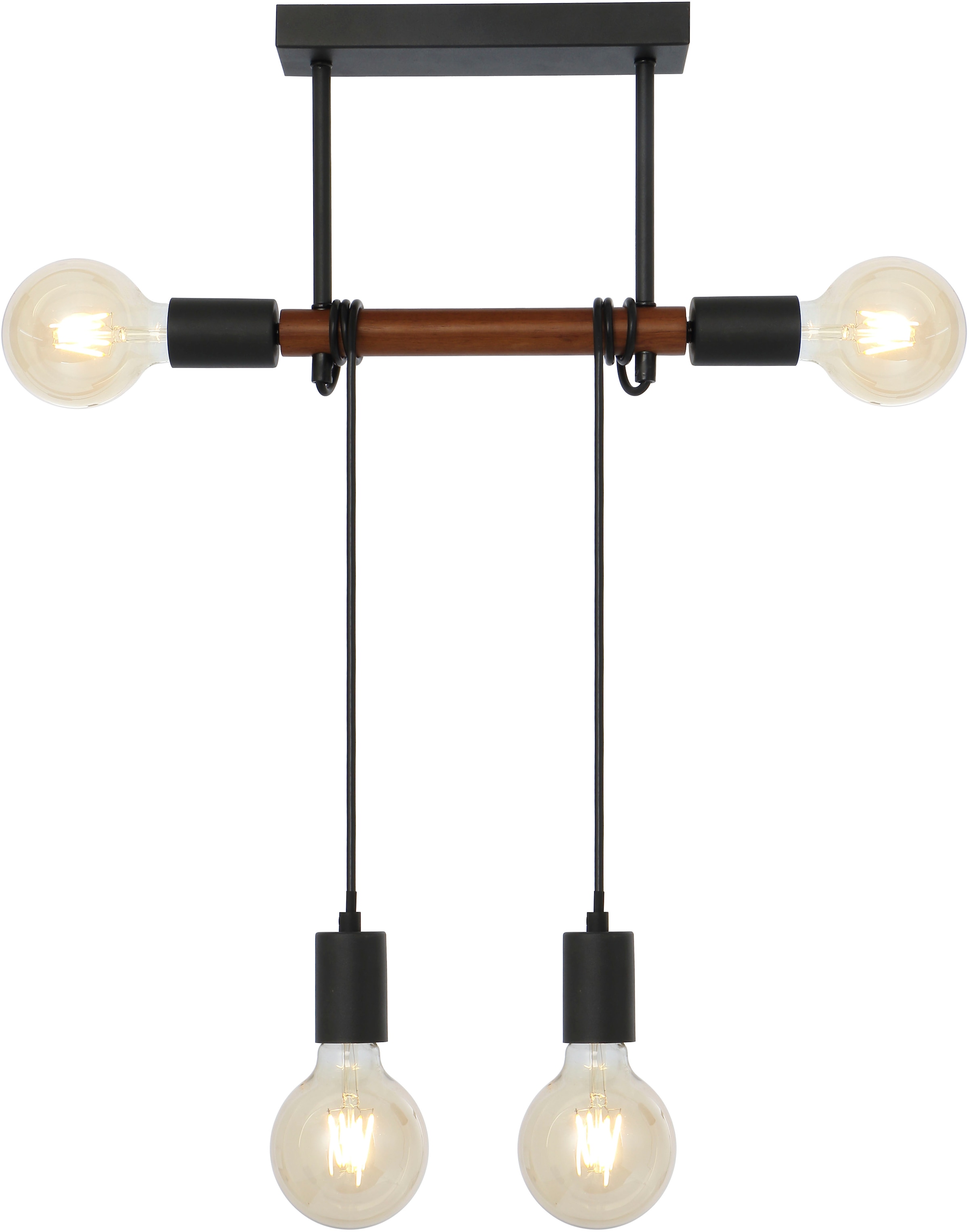 GLOBO LIGHTING Deckenleuchte »HEINRICH« E27 1 Stk. Schlichte Deckenleuchte schwarz matt mit Holz braun, Kabel