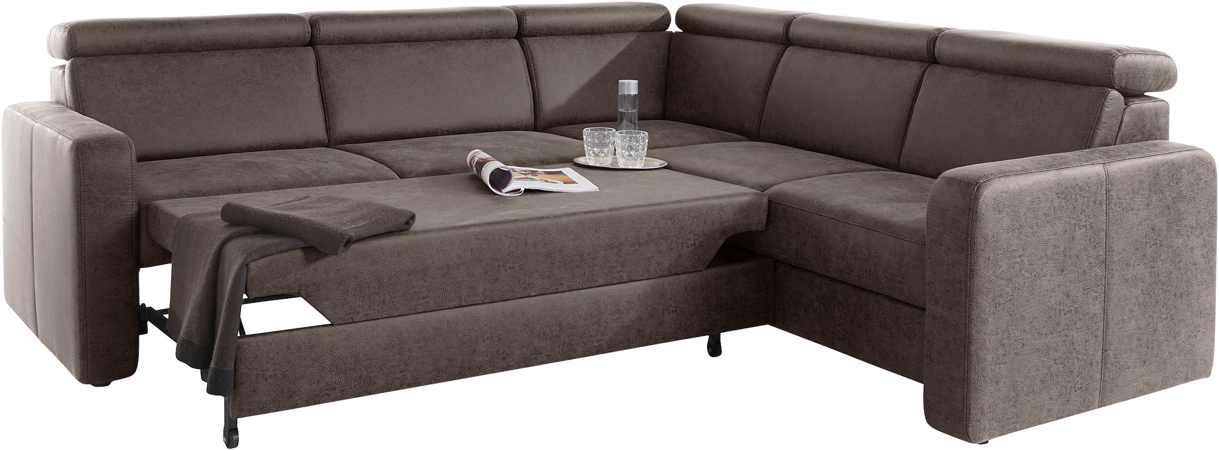 sit&more Ecksofa »Bologna L-Form«, Kopfteilverstellung, wahlweise mit Bettfunktion und Schubkasten