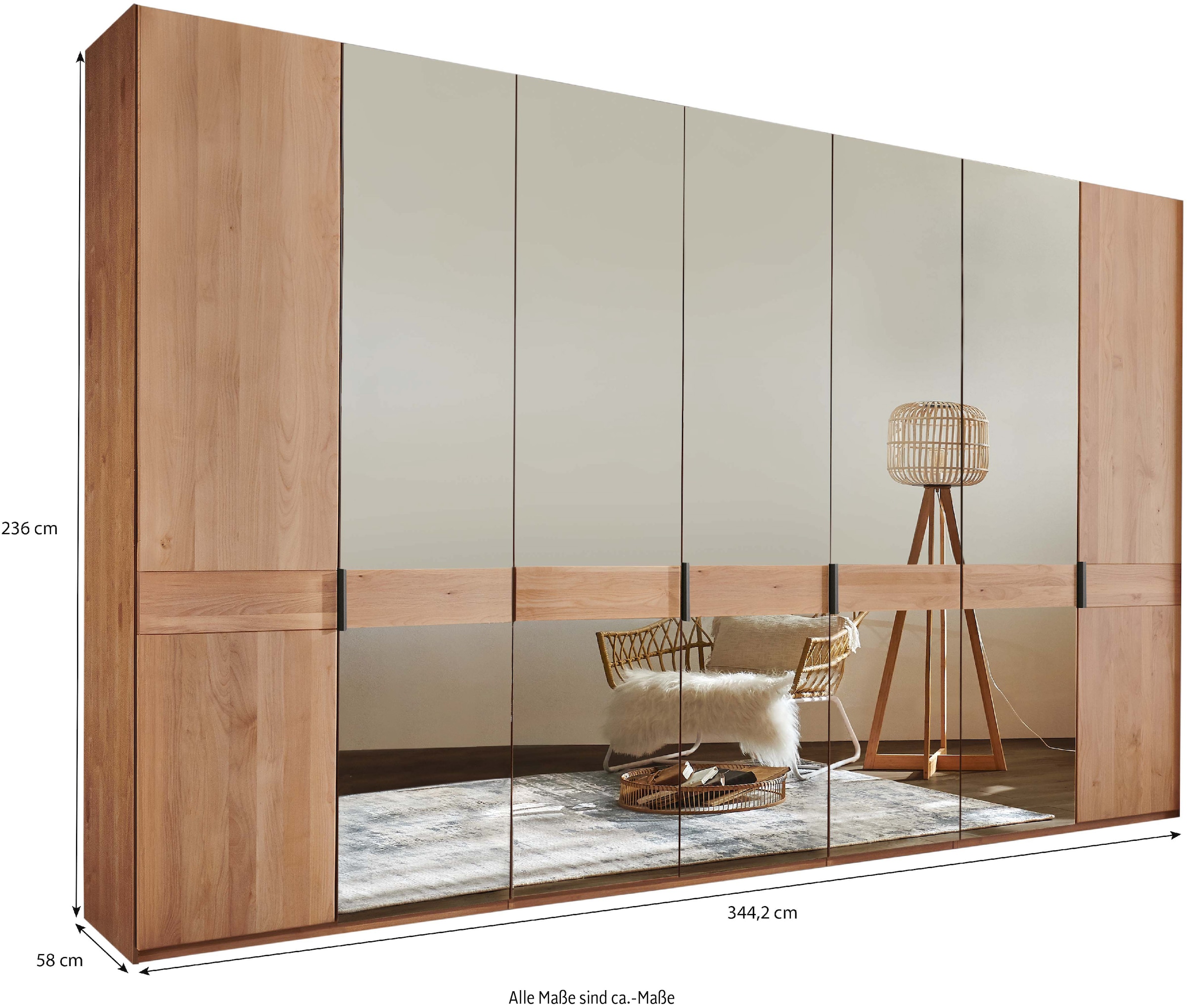 WIEMANN Drehtürenschrank »Cardiff, Massivholztüren in Kombination mit Glas- oder Spiegeltüren«, (4 Breiten, 2 Höhen 216/236cm auswählbar), hochwertiges Design in langlebiger Qualität, viel Stauraum