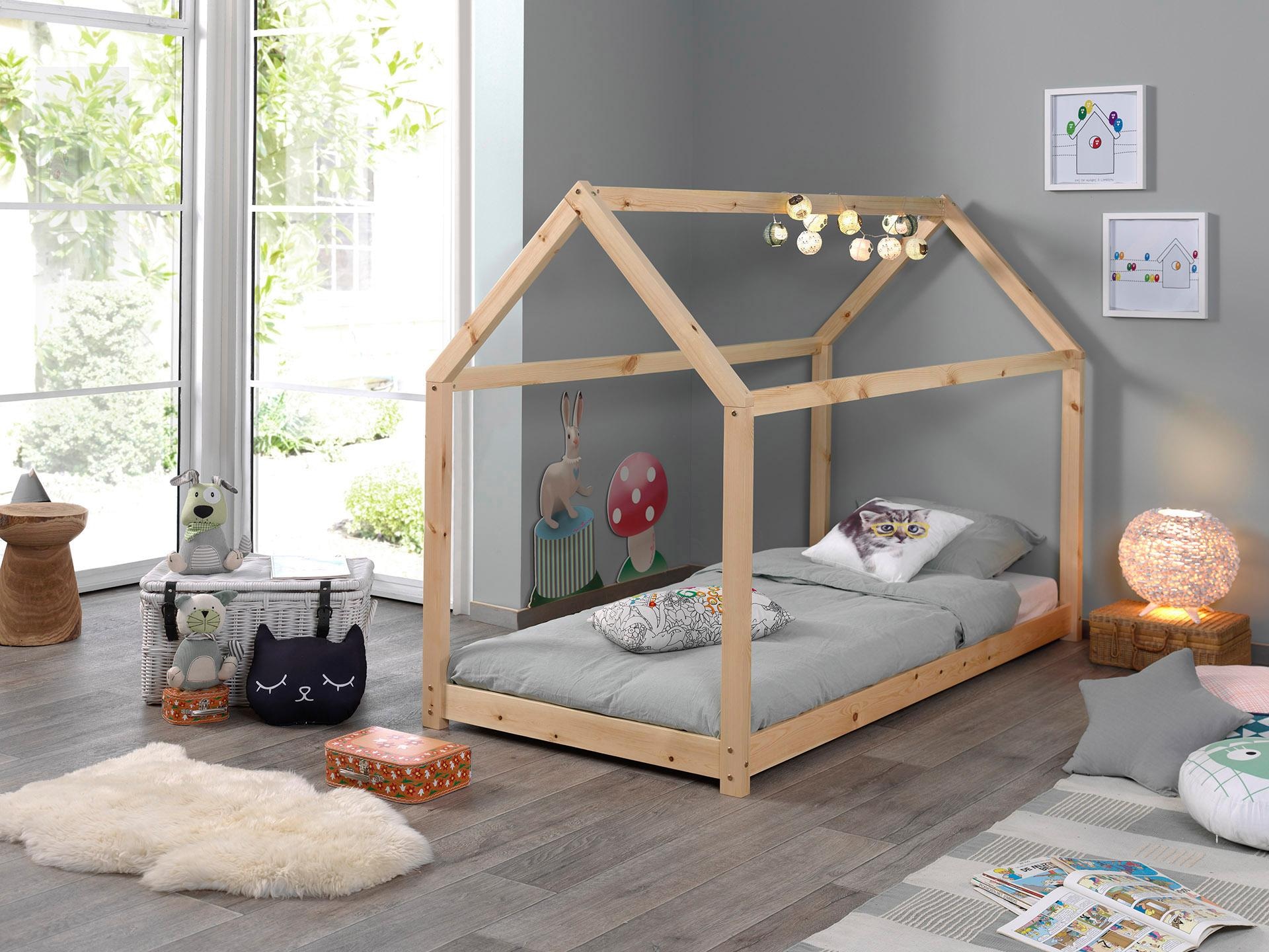 Vipack Kinderbett "Cabane, Kiefer massiv, Made in Europe, inklusive Rolllat günstig online kaufen