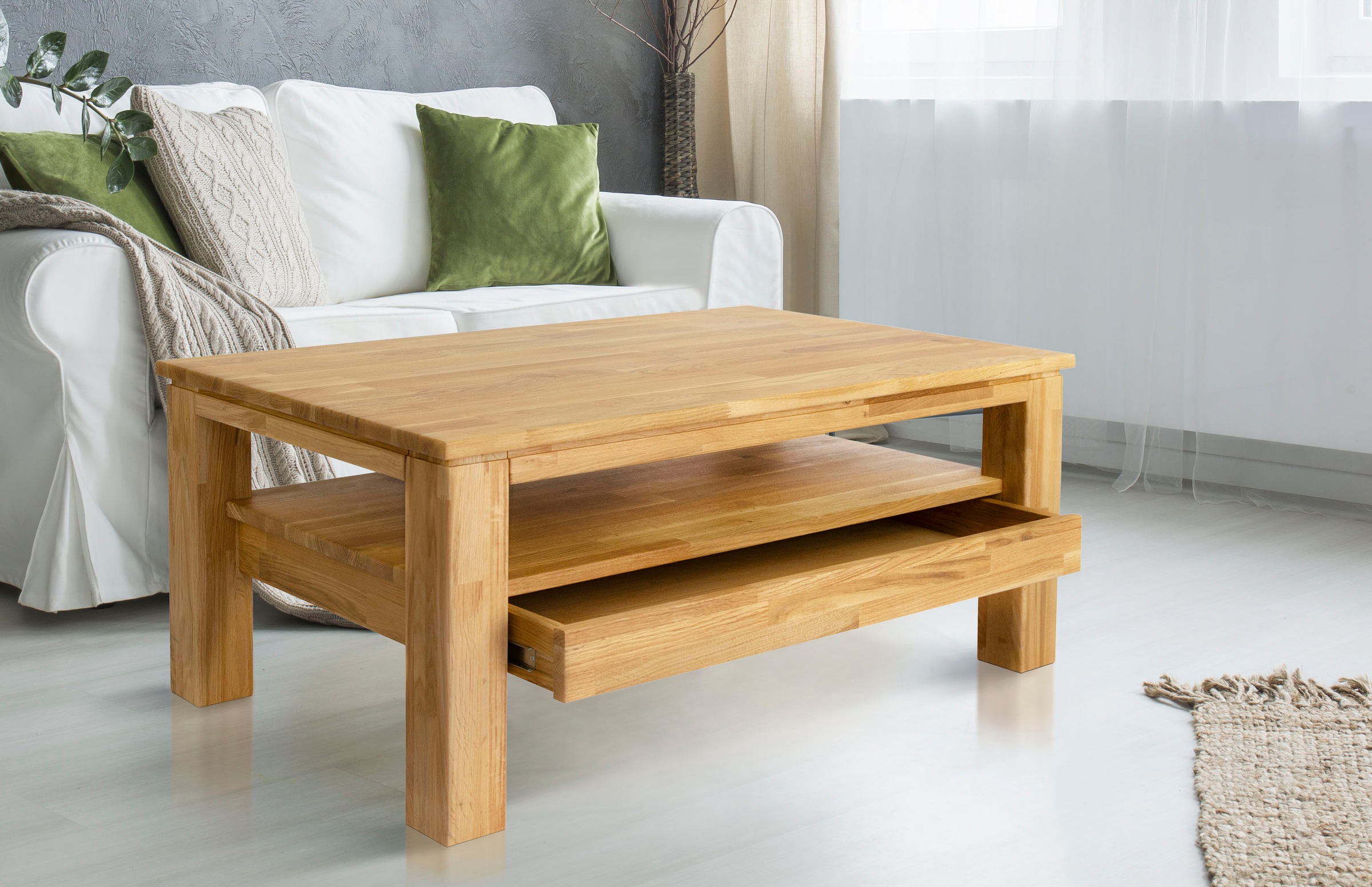 Home affaire Couchtisch Monica, aus massiver geölter Kernbuche, mit einer Schublade, Breite 105 cm