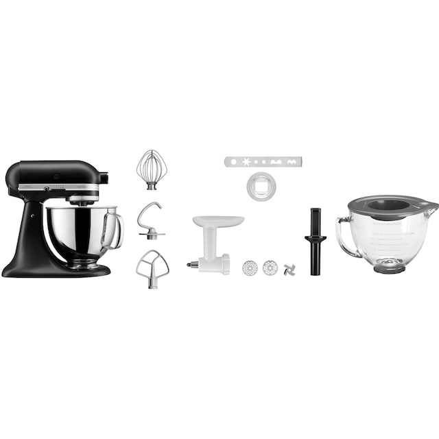 KitchenAid Küchenmaschine »5KSM125EBM SCHWARZ MATT«, Gratis Fleischwolf,  Schüssel, Spritzgebäckvorsatz (Wert: ca.238,- UVP) | BAUR