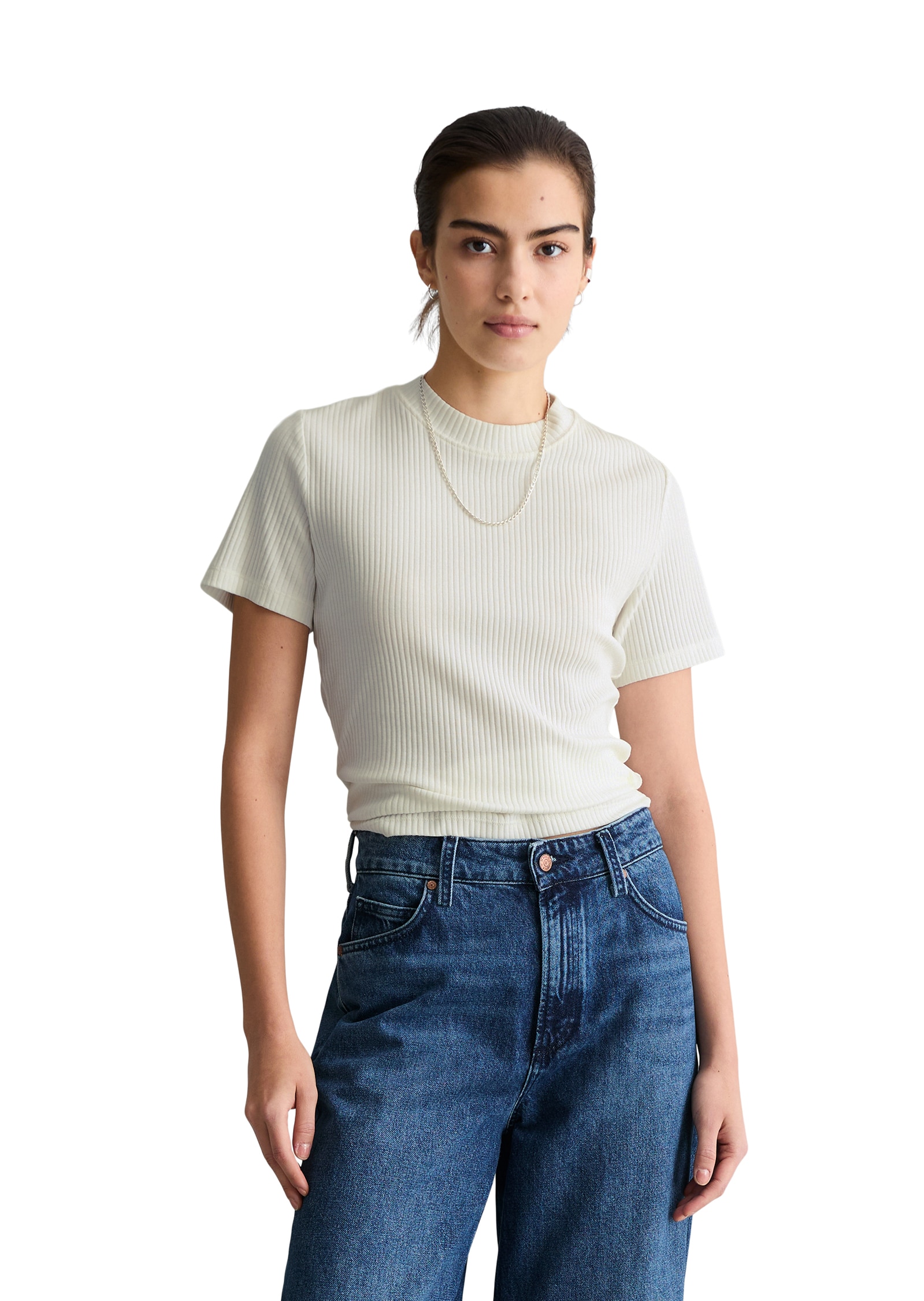 Marc O'Polo DENIM T-Shirt »slim aus elastischem Bio-Baumwolle-Mix« aus Ripp-Jersey