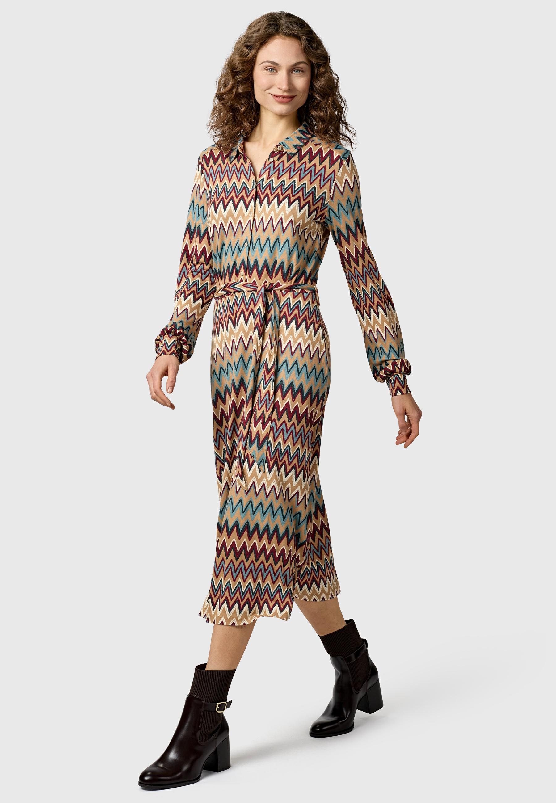 Ragwear Blusenkleid »Plantee Print« Eingrifftaschen Modisches Damenkleid mit Taillengürtel