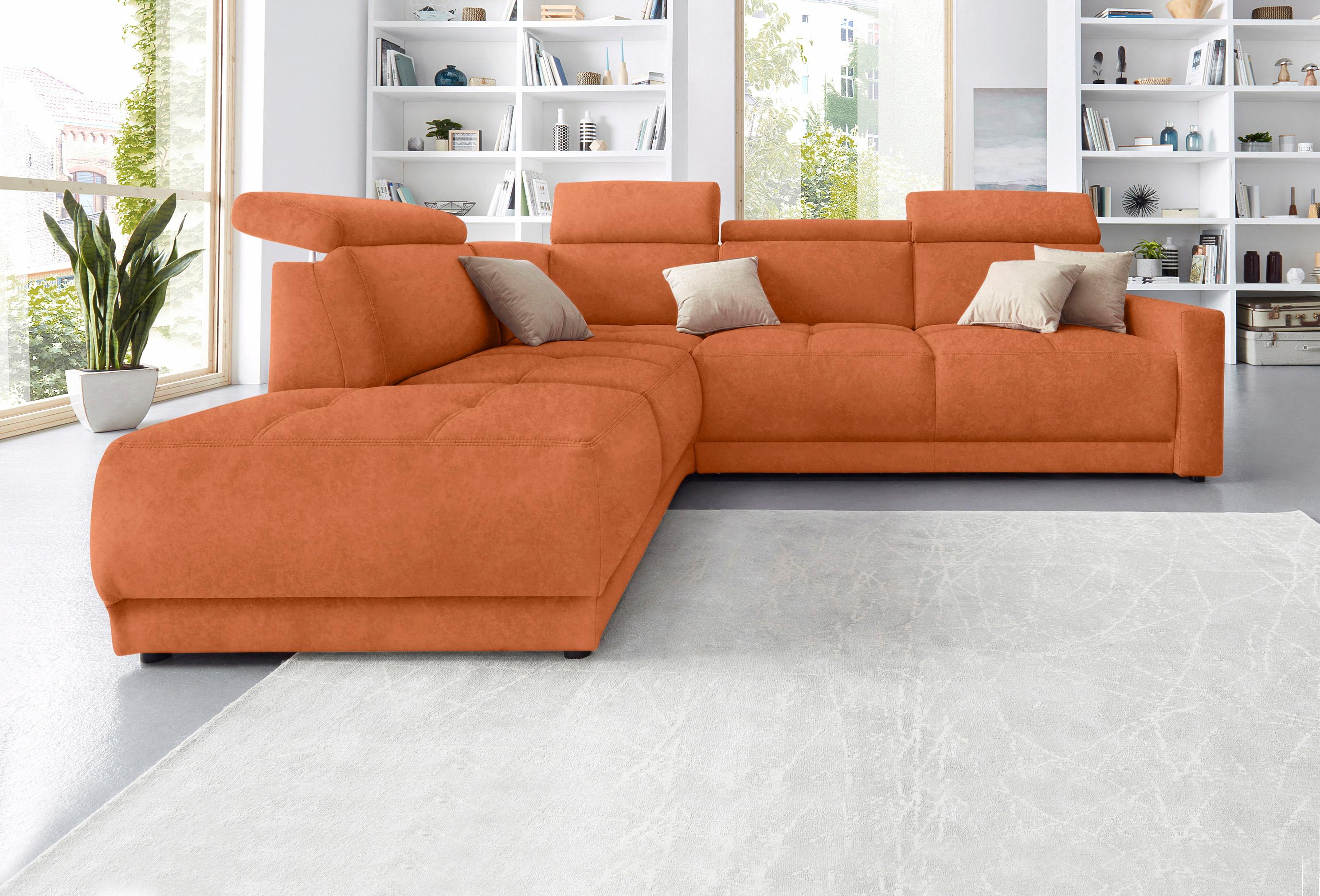 DOMO collection Ecksofa "Ava, moderne Sitzheftung mit toller Doppelnaht, komfortabel, L-Form" mit Ottomane, inkl. Federkern, wahlweise mit Kopfteilverstellungen