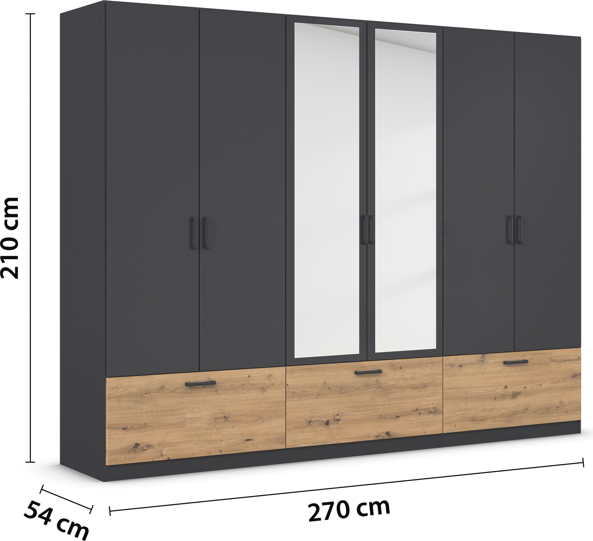 rauch Drehtürenschrank »Kleiderschrank Schrank Garderobe Wäscheschrank BARI mit Spiegel«, mit Schubkästen und modernem Griff in Graumetallic MADE IN GERMANY