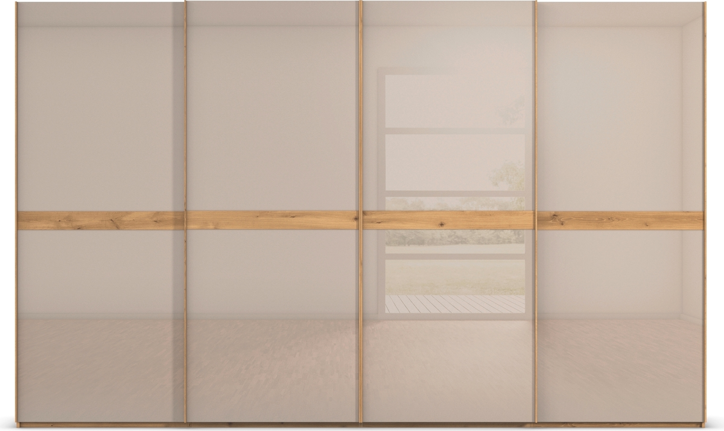 rauch Schwebetürenschrank »Kleiderschrank Schrank Garderobe Schlafzimmerschrank SCALE-LINE«, edle Optik mit Bauchbinde in Korpusfarbe mit Glasfront MADE IN GERMANY