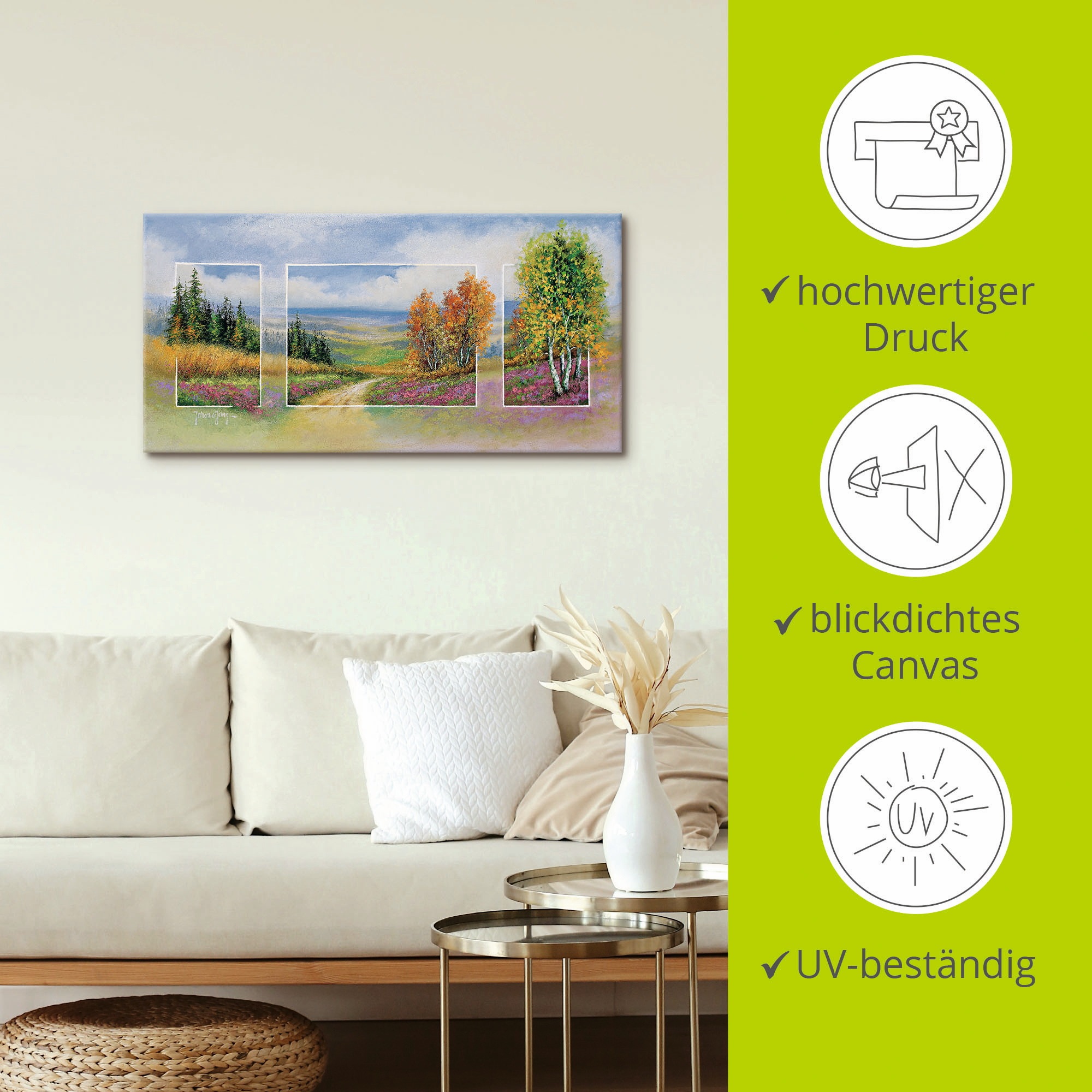 Artland Wandbild »Frühlling Triptychon«, Vier Jahreszeiten, (1 St.), als Leinwandbild, Wandaufkleber in verschied. Größen