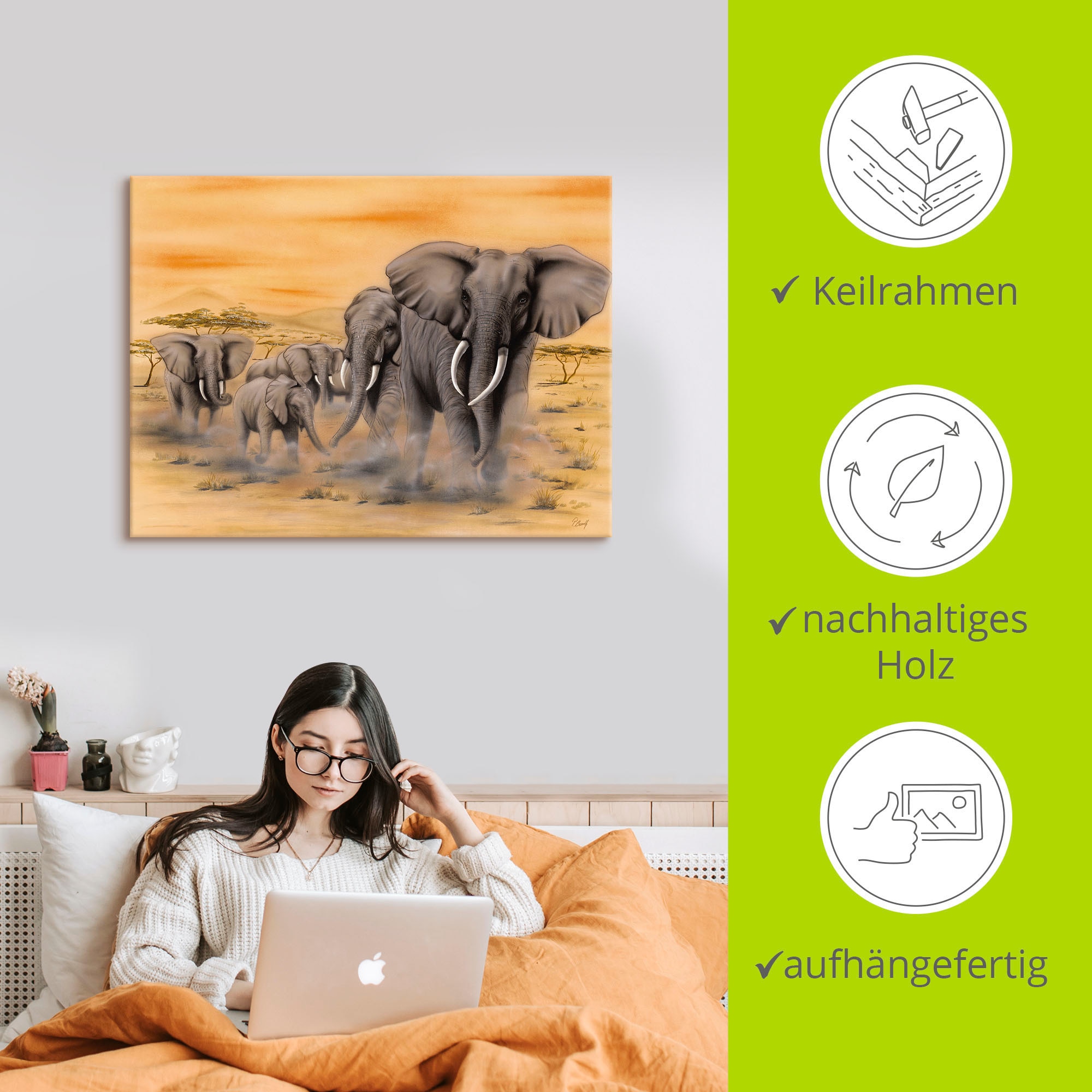 Artland Wandbild »Steppenelefanten«, Elefanten Bilder, (1 St.), als Alubild, Outdoorbild, Leinwandbild, Poster, Wandaufkleber
