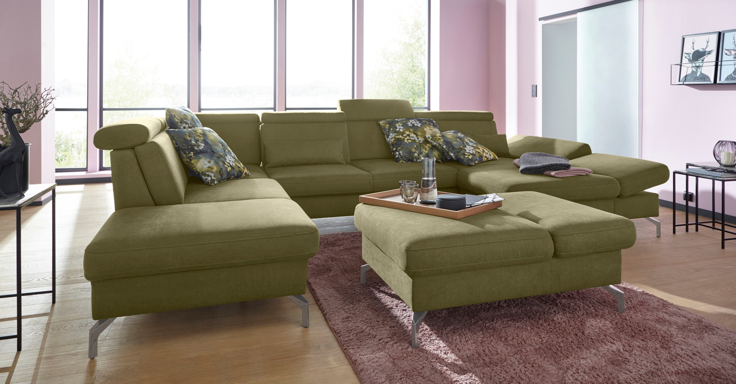 sit&more Wohnlandschaft »Brisbane U-Form«, Fußhöhe 15 cm, inklusive Sitztiefen-, Armteil- und Kopfteilverstellung