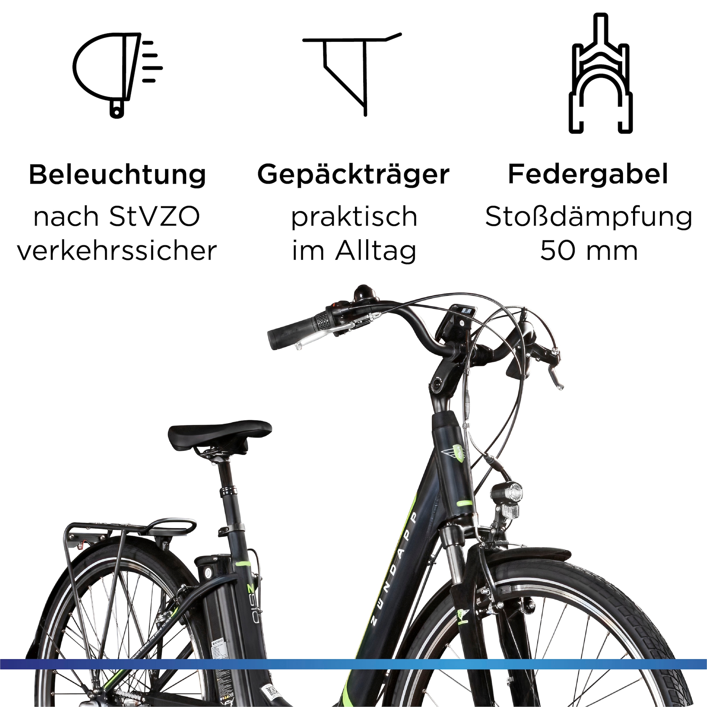 Zündapp E-Bike »Z510«, 3 Gang, Shimano, Nexus SC-3C41, Frontmotor 250 W, (mit Frontkorb), Pedelec, Elektrofahrrad für Damen u. Herren