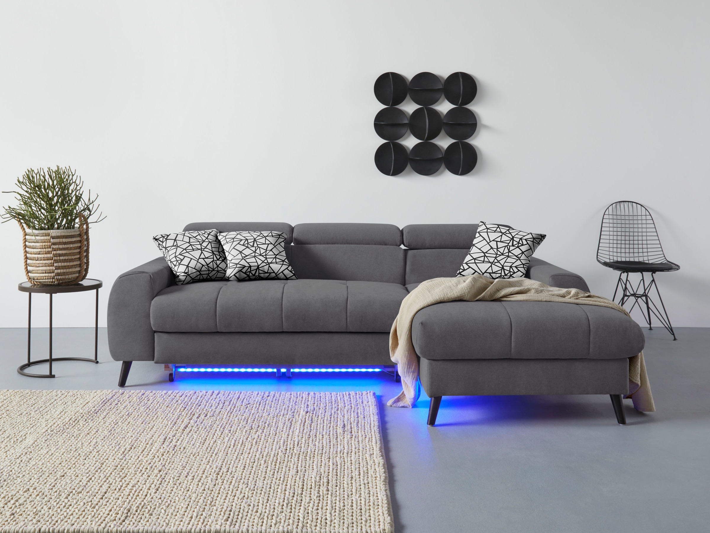 COTTA Ecksofa »Mia L-Form«, 3-tlg.-Kissen-Set, Recamiere, wahlweise mit oder ohne RGB-Beleuchtung