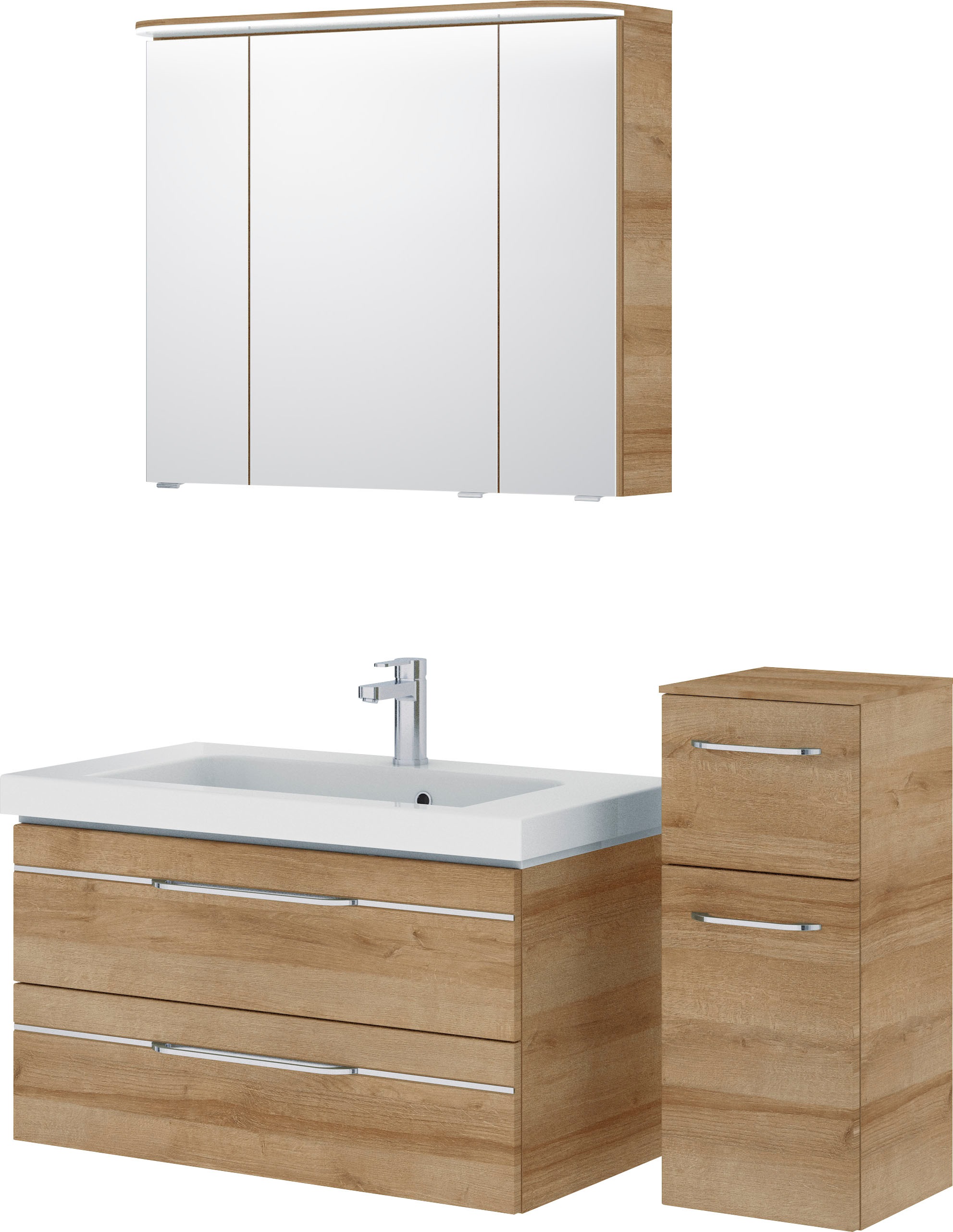 Saphir Badmöbel-Set »Balto Sprint 3-teilig, Mineralmarmor-Waschtisch mit LED-Spiegelschrank«, (4 St.), Badezimmer Set mit Unterschrank inkl Türdämpfer, 4 Türen, 3 Schubladen