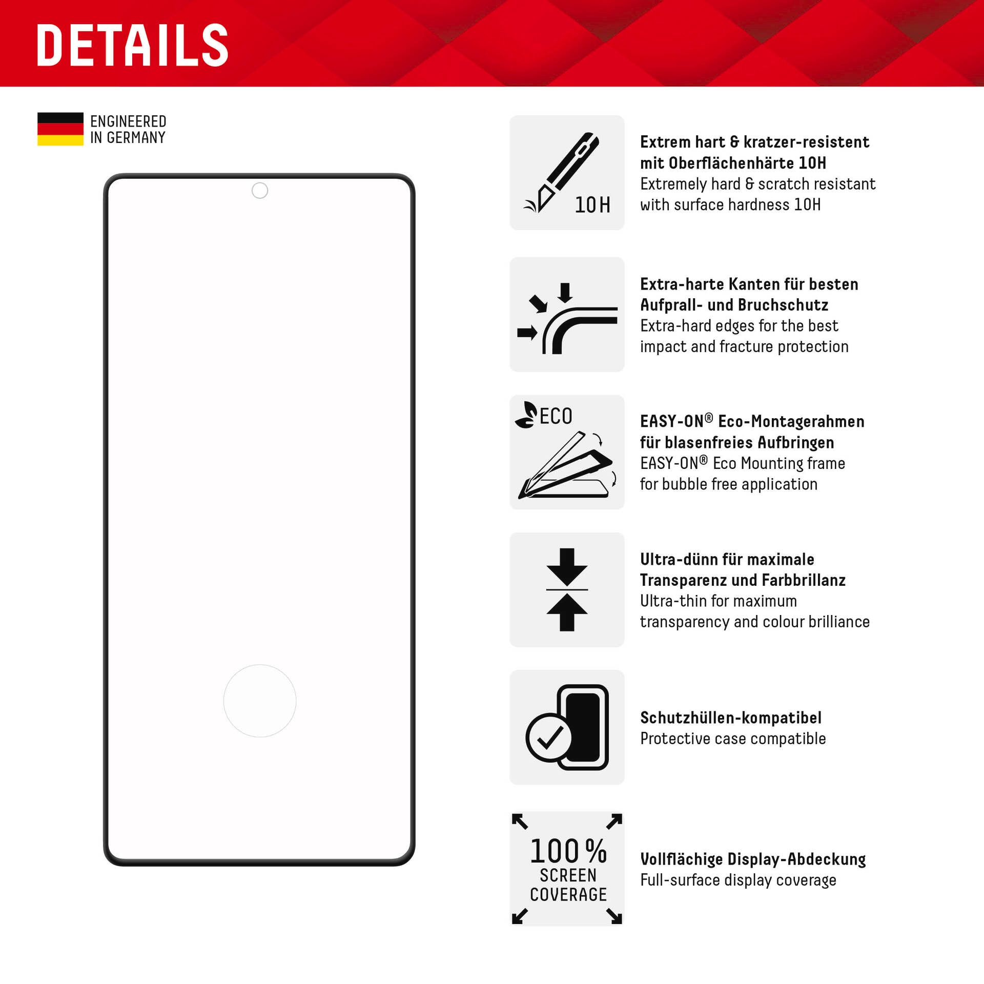 Displex Displayschutzglas »Real Glass 3D Screen Protection«, für Samsung Galaxy S23 Ultra, Displayschutzfolie, Schutzfolie, Bildschirmschutz, kratz- & stoßfest