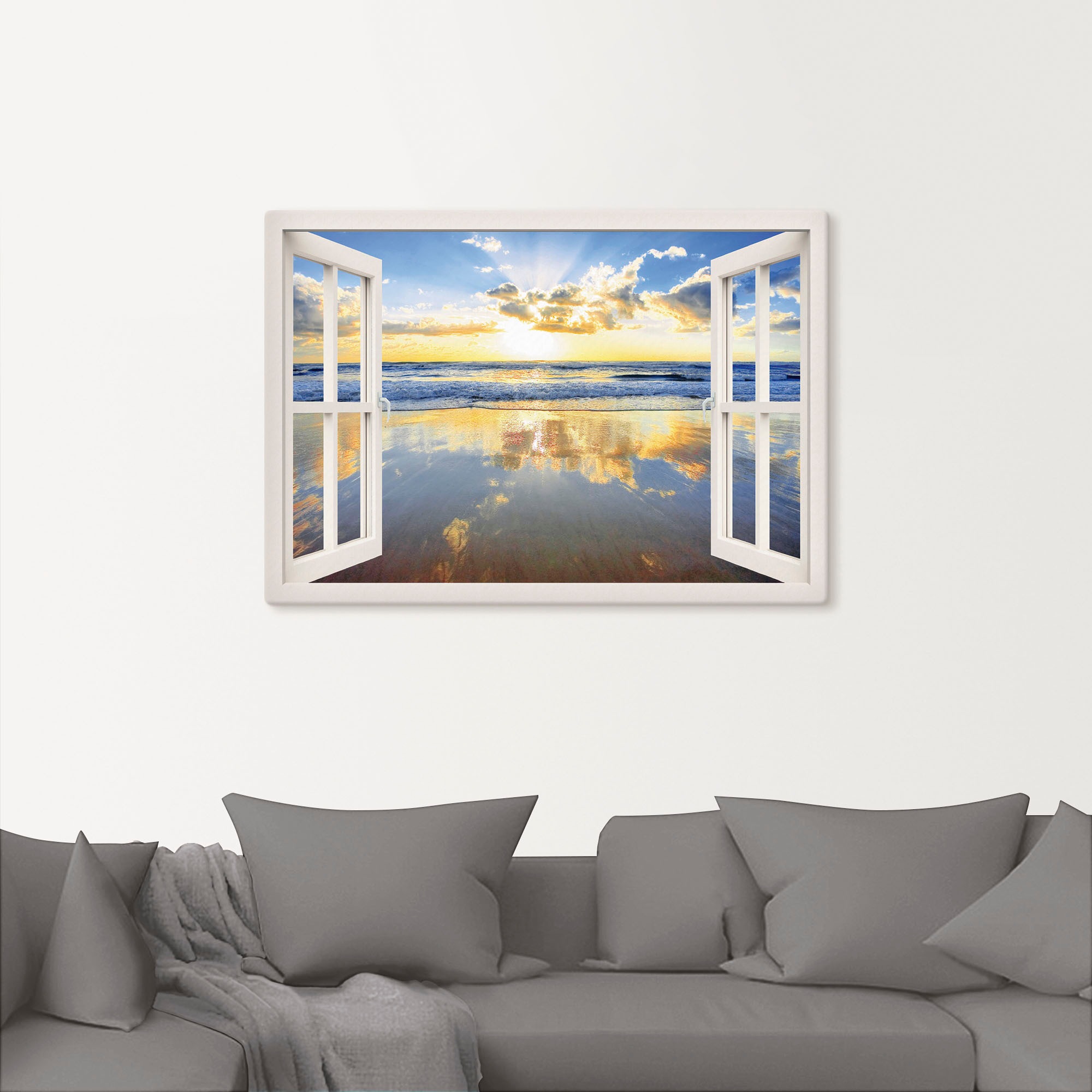 Artland Leinwandbild "Fensterblick Sonnenaufgang Ozean" Fensterblick 1 Stk. günstig online kaufen
