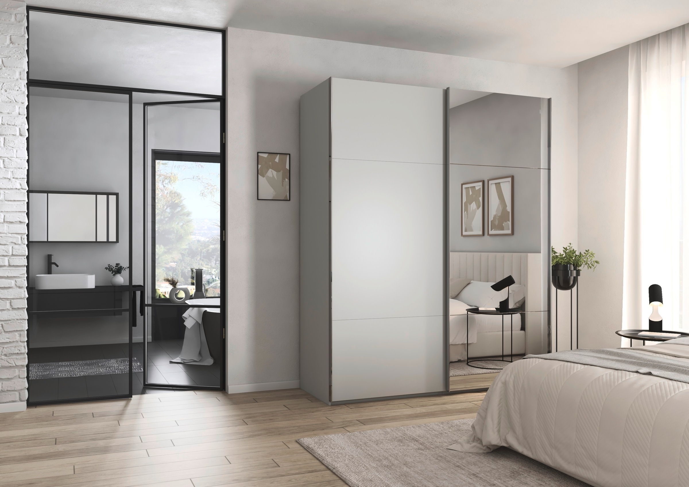 rauch Schwebetürenschrank »Kleiderschrank Schrank Garderobe Schlafzimmerschrank CONTIDO«, (in 3 verschiedenen Ausstattungen BASIC/CLASSIC/PREMIUM), aus hochwertigem Material in 6 Breiten 2 Griff-Farben MADE IN GERMANY