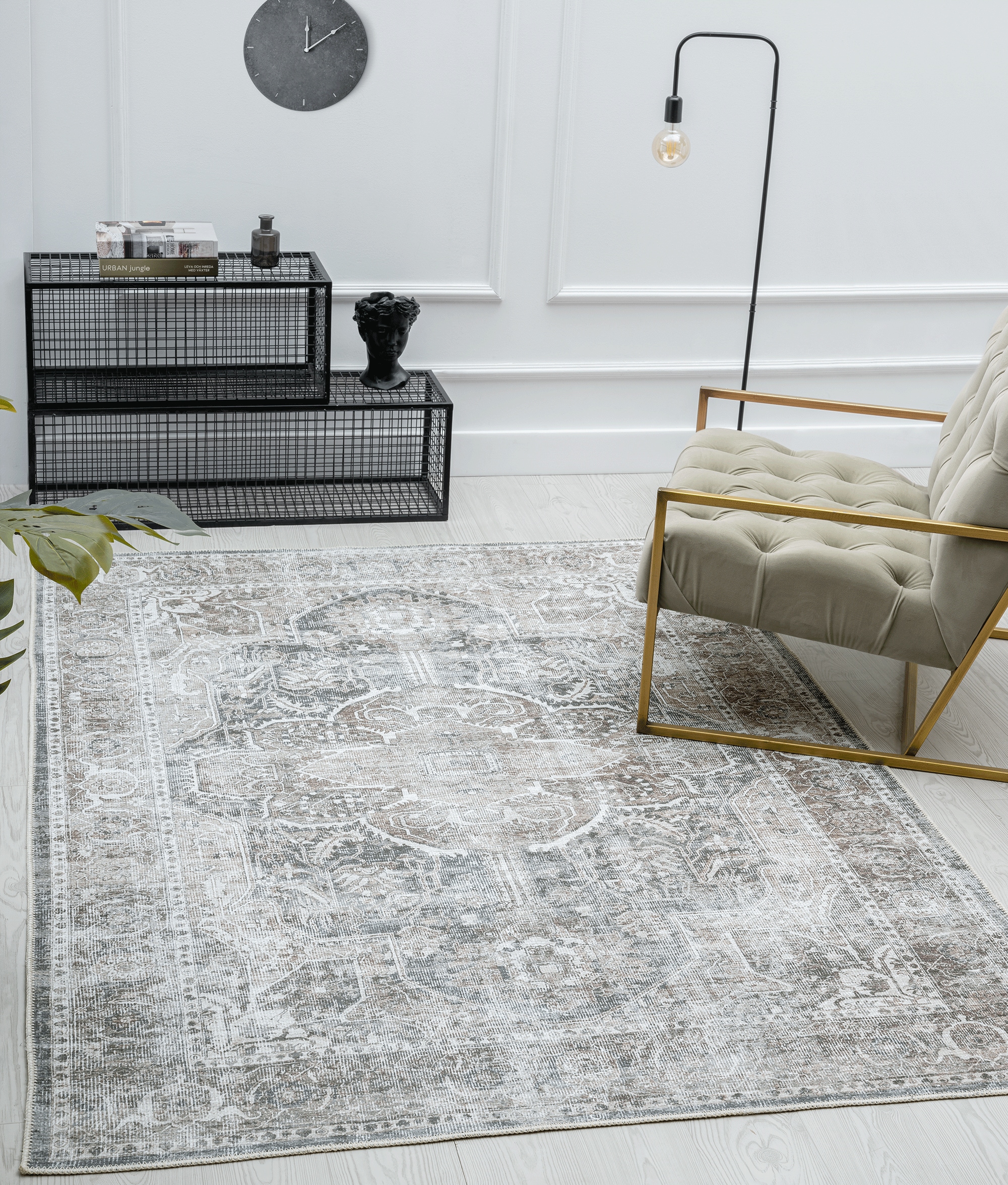 the carpet Teppich »Zen round«, rund, 1 mm Höhe, Vintage Wohnzimmer Teppich flachgewebe waschbar